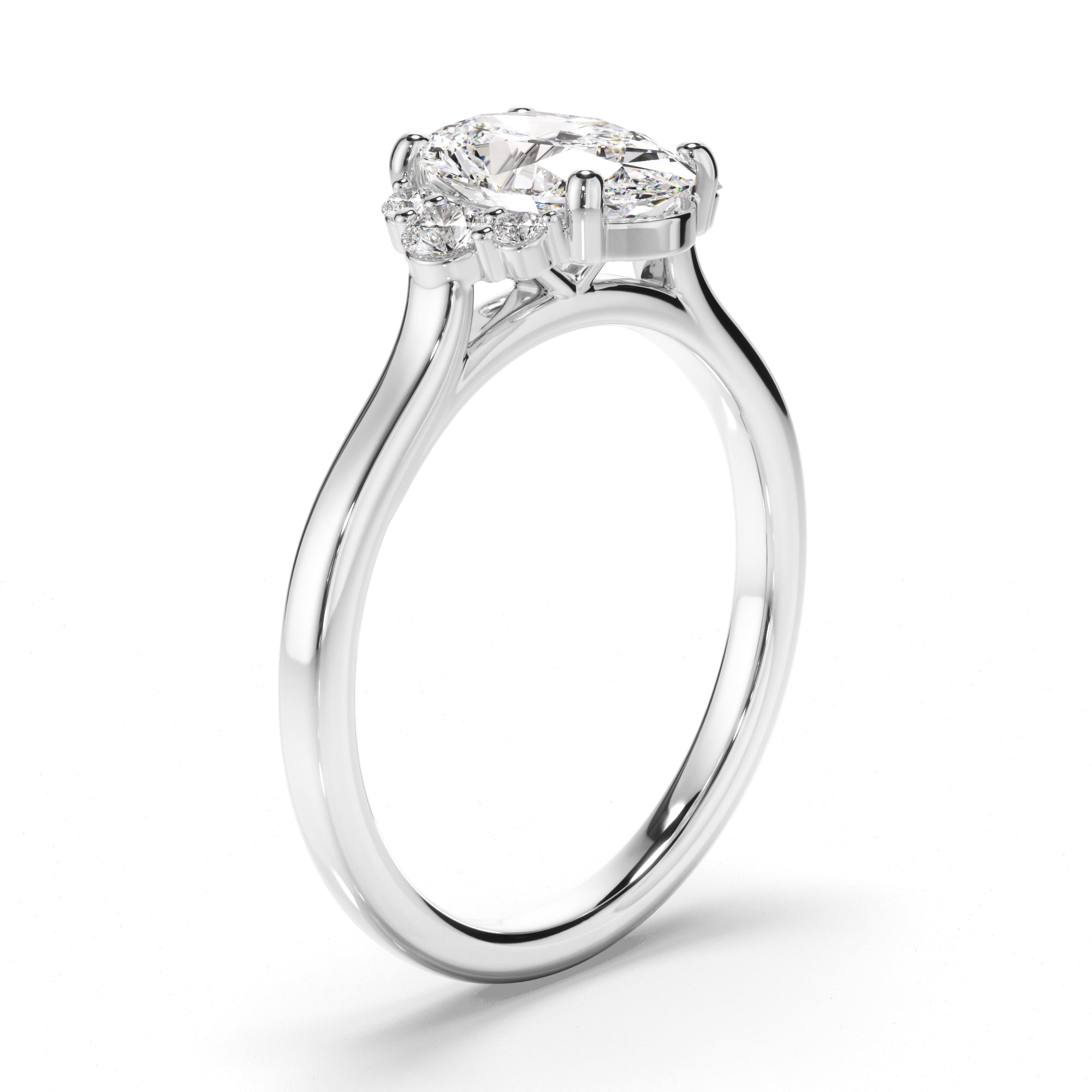 Natalia - Oval Cut Diamond Engagement Ring with Diamond Cluster Sides