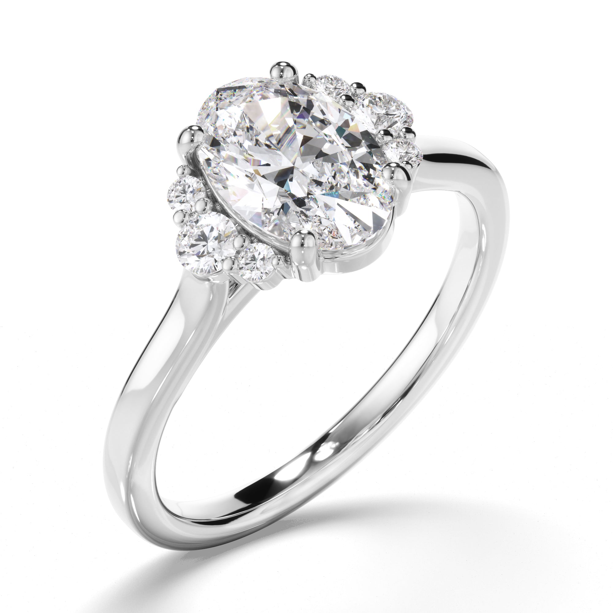 Natalia - Oval Cut Diamond Engagement Ring with Diamond Cluster Sides