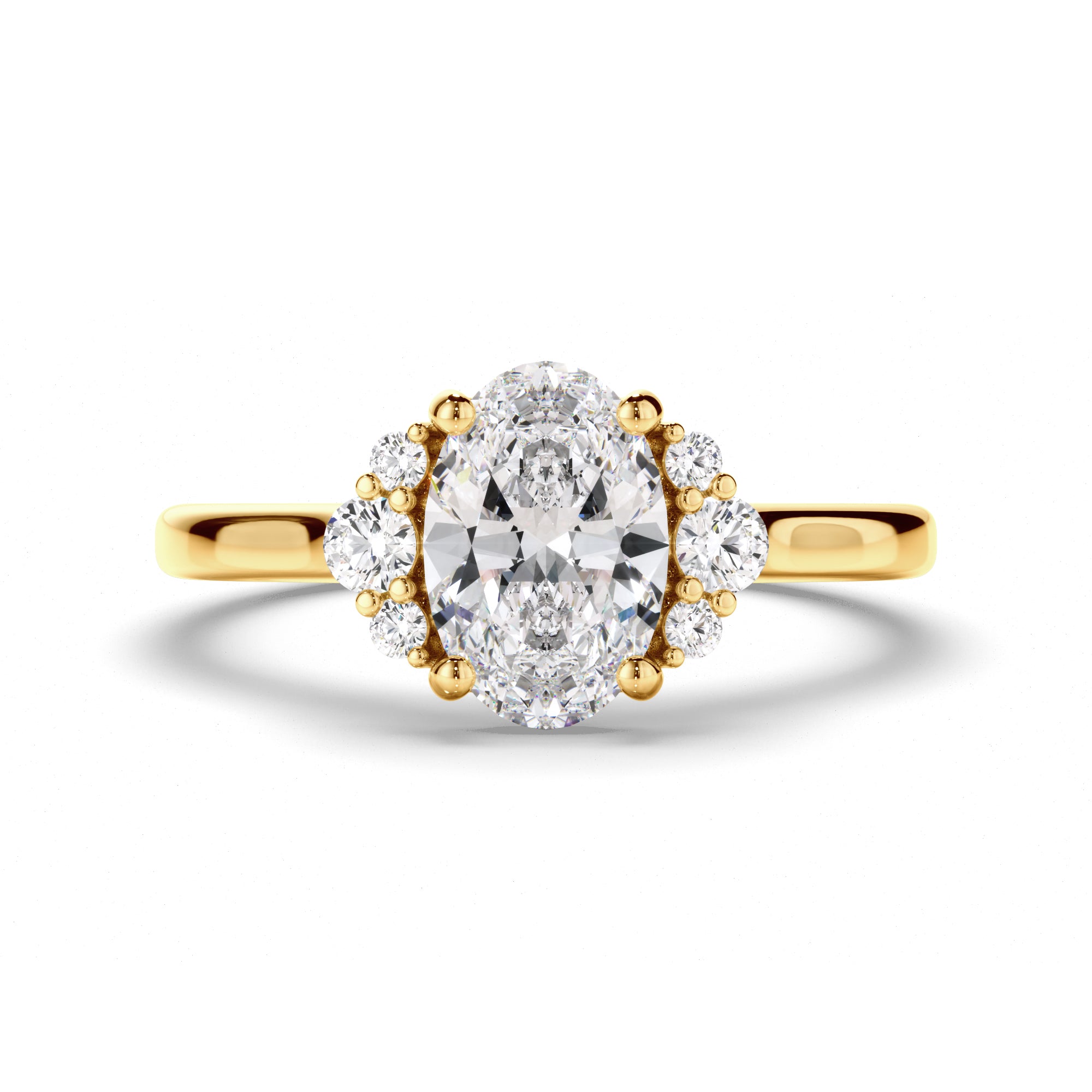 Natalia - Oval Cut Diamond Engagement Ring with Diamond Cluster Sides