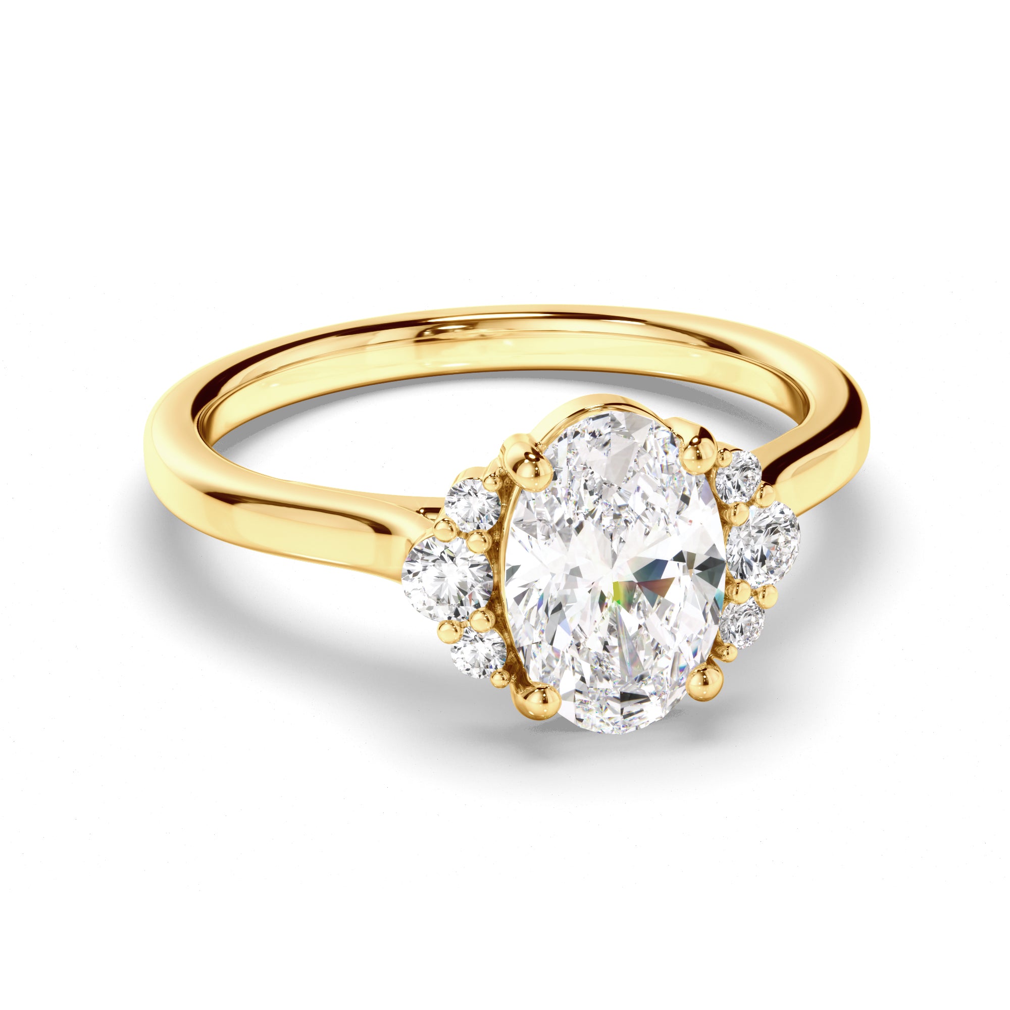 Natalia - Oval Cut Diamond Engagement Ring with Diamond Cluster Sides
