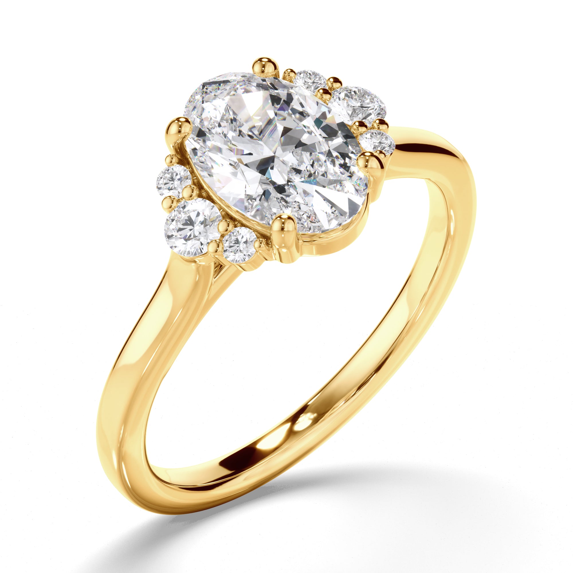 Natalia - Oval Cut Diamond Engagement Ring with Diamond Cluster Sides