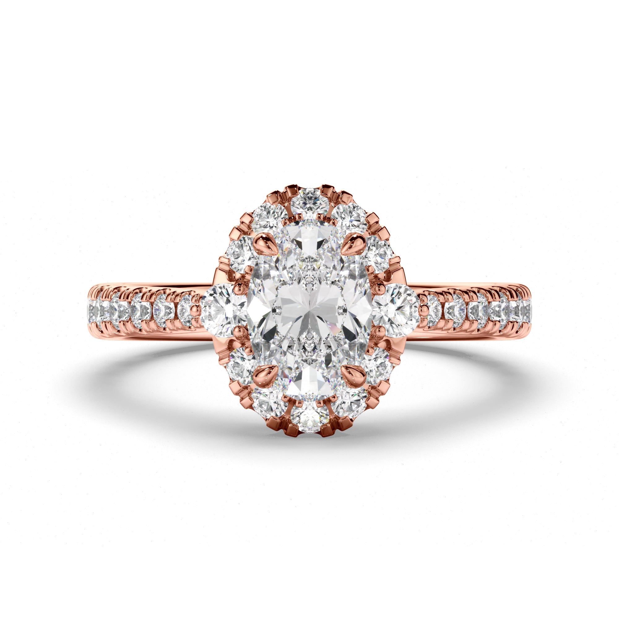 Eleanor - Oval Cut Diamond Halo Engagement Ring with Diamond Sides