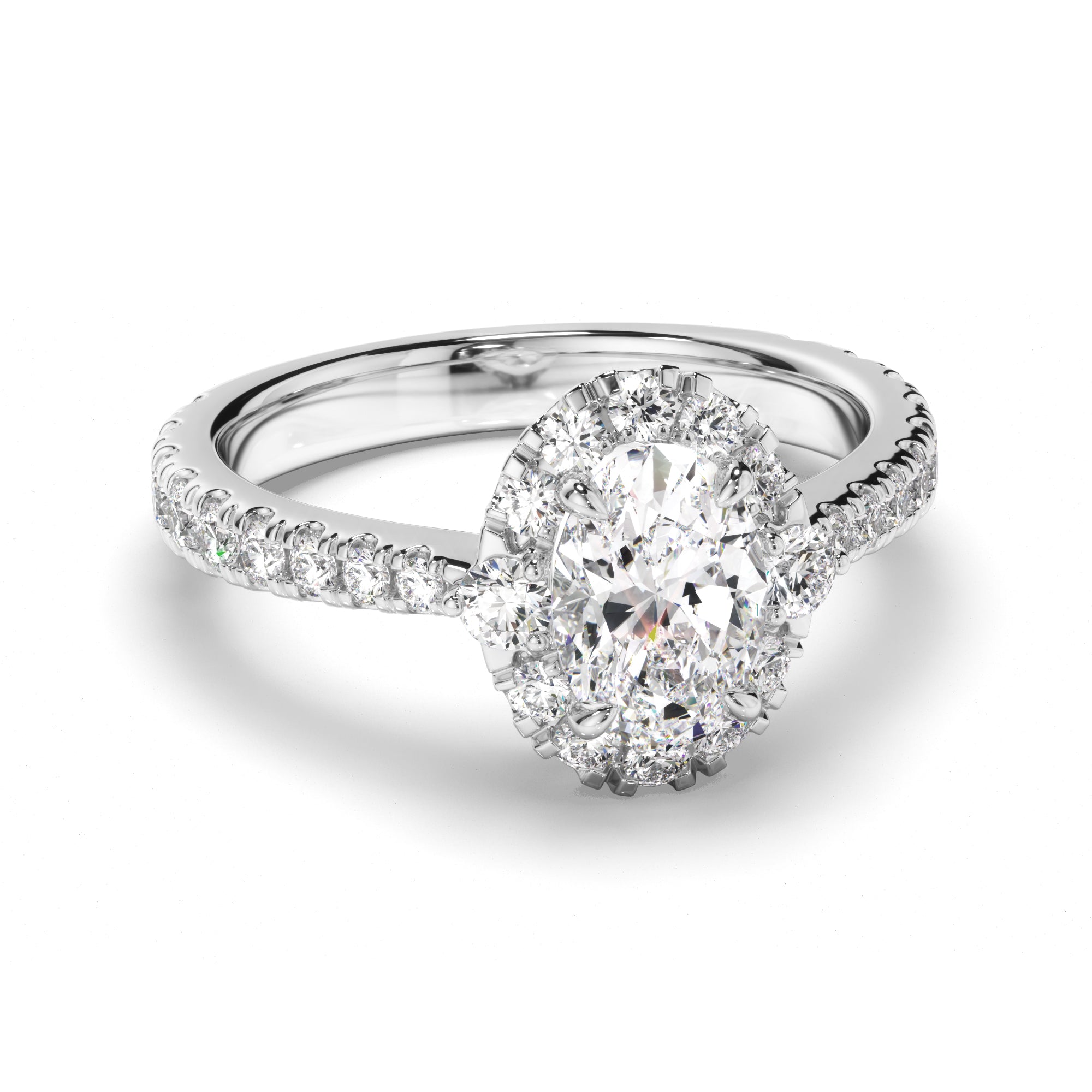 Eleanor - Oval Cut Diamond Halo Engagement Ring with Diamond Sides