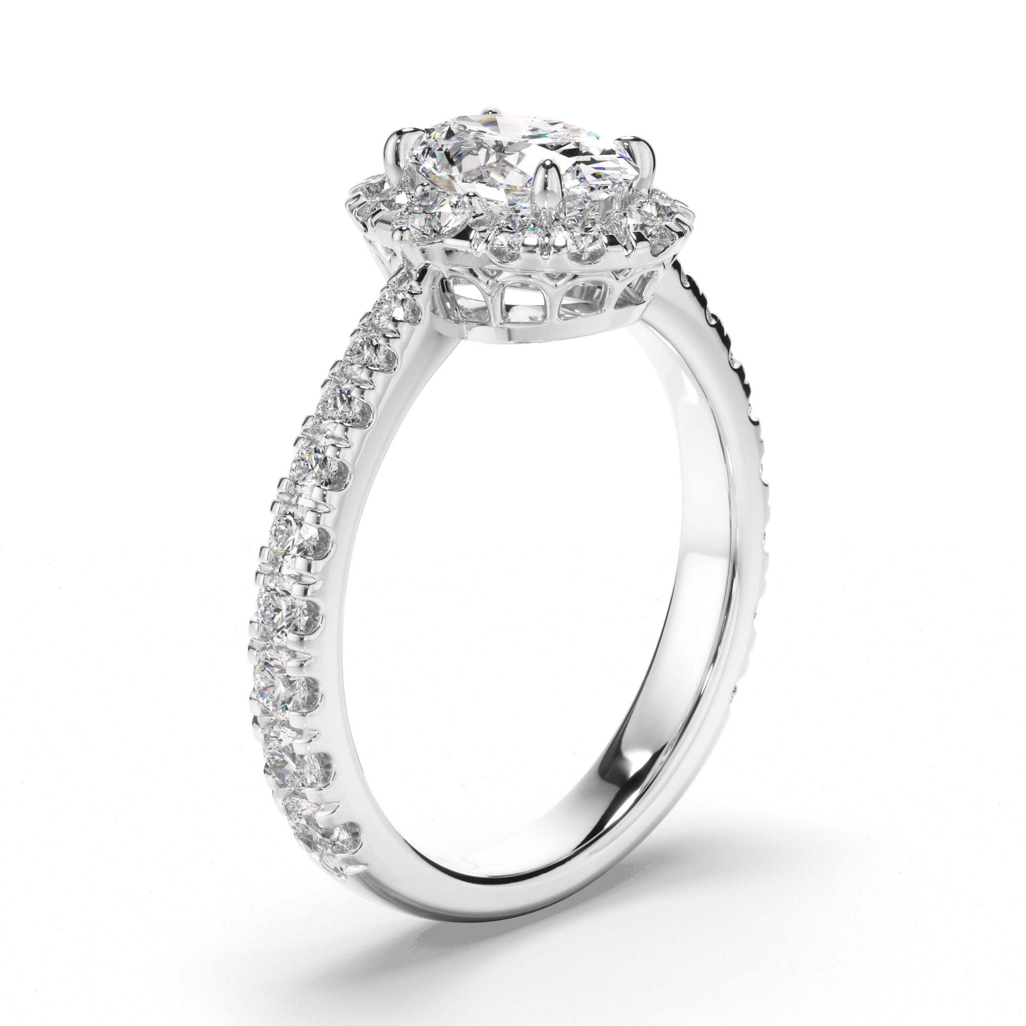 Eleanor - Oval Cut Diamond Halo Engagement Ring with Diamond Sides