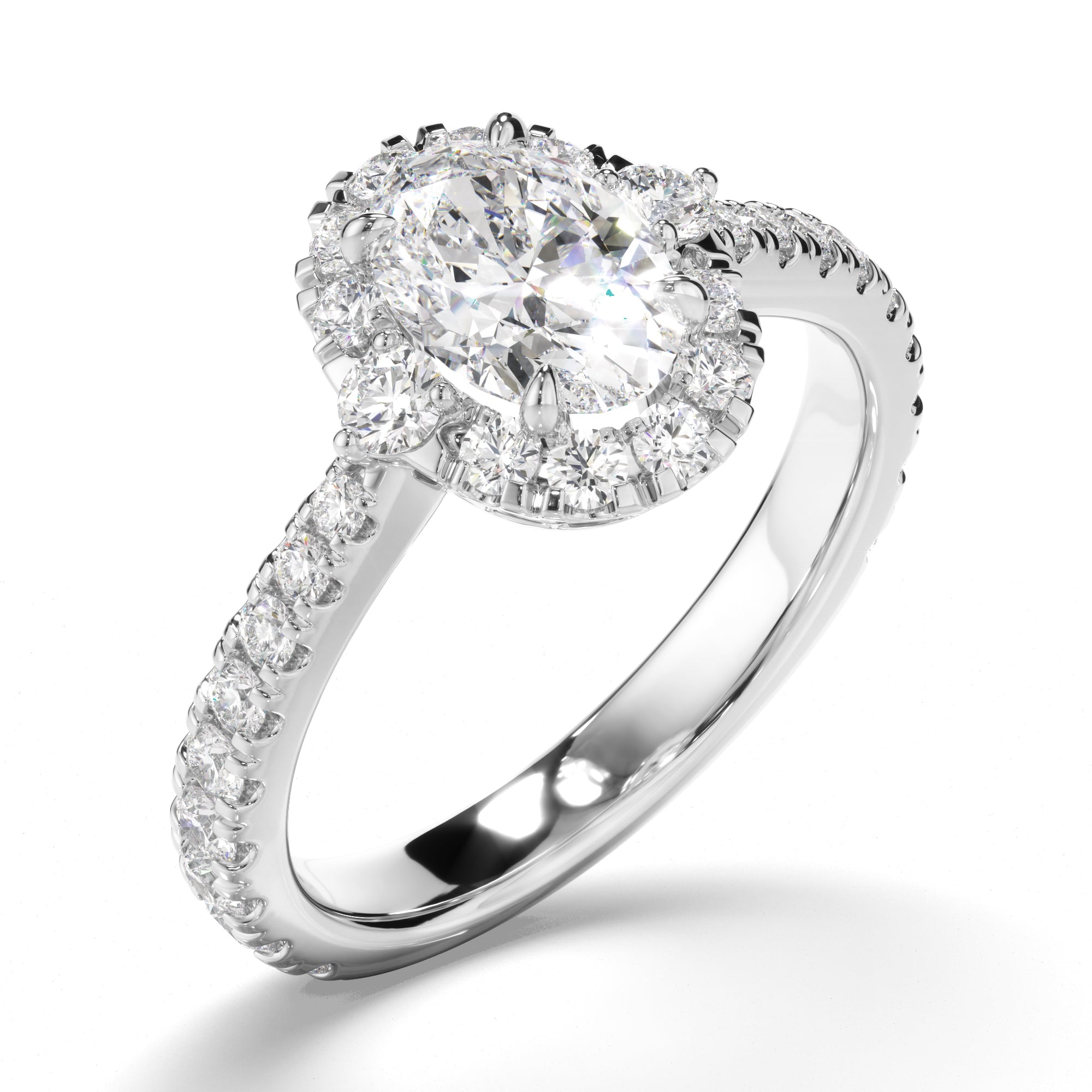 Eleanor - Oval Cut Diamond Halo Engagement Ring with Diamond Sides