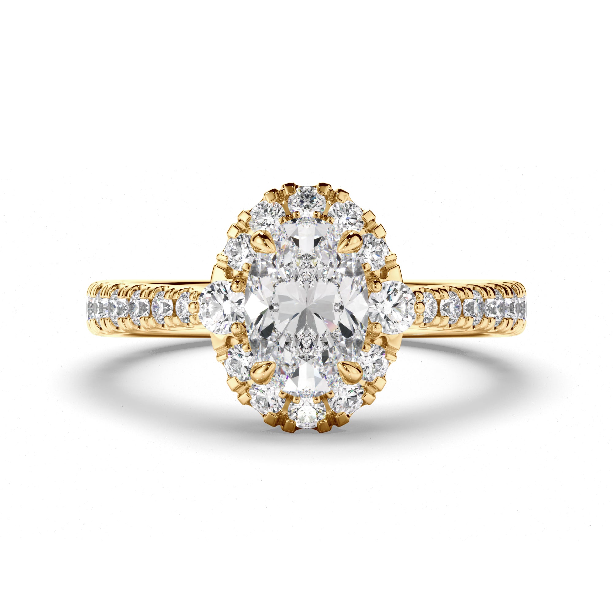 Eleanor - Oval Cut Diamond Halo Engagement Ring with Diamond Sides