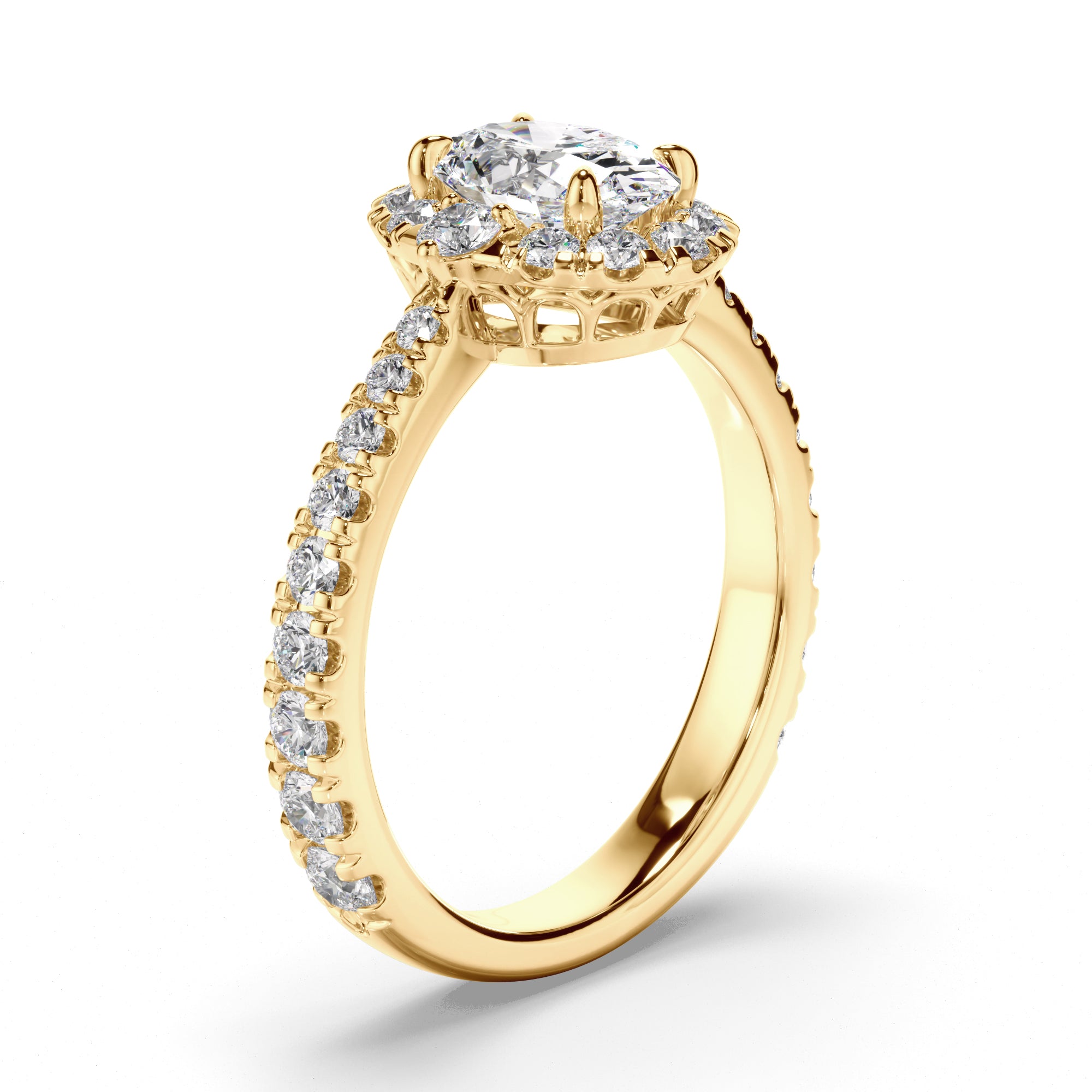 Eleanor - Oval Cut Diamond Halo Engagement Ring with Diamond Sides