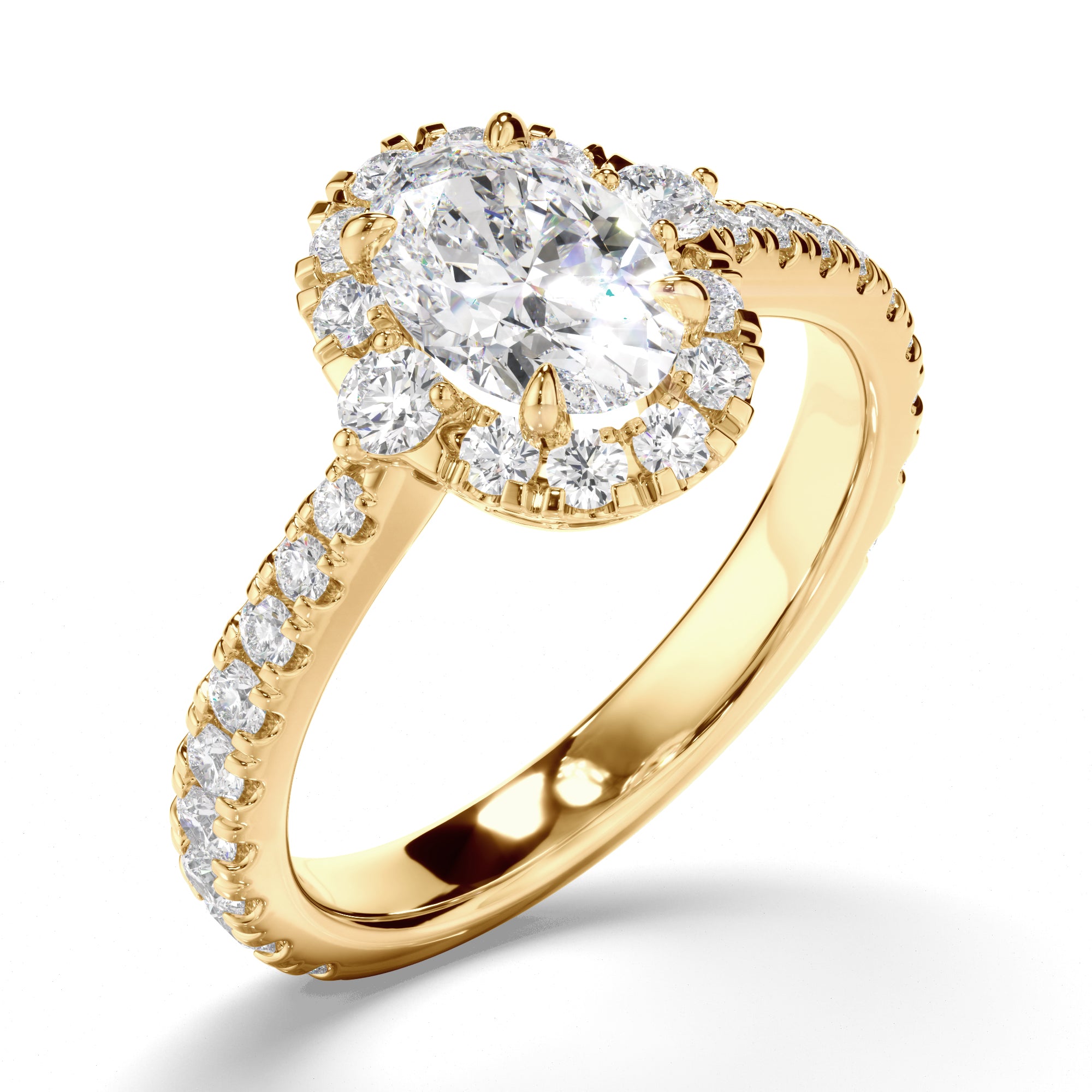 Eleanor - Oval Cut Diamond Halo Engagement Ring with Diamond Sides