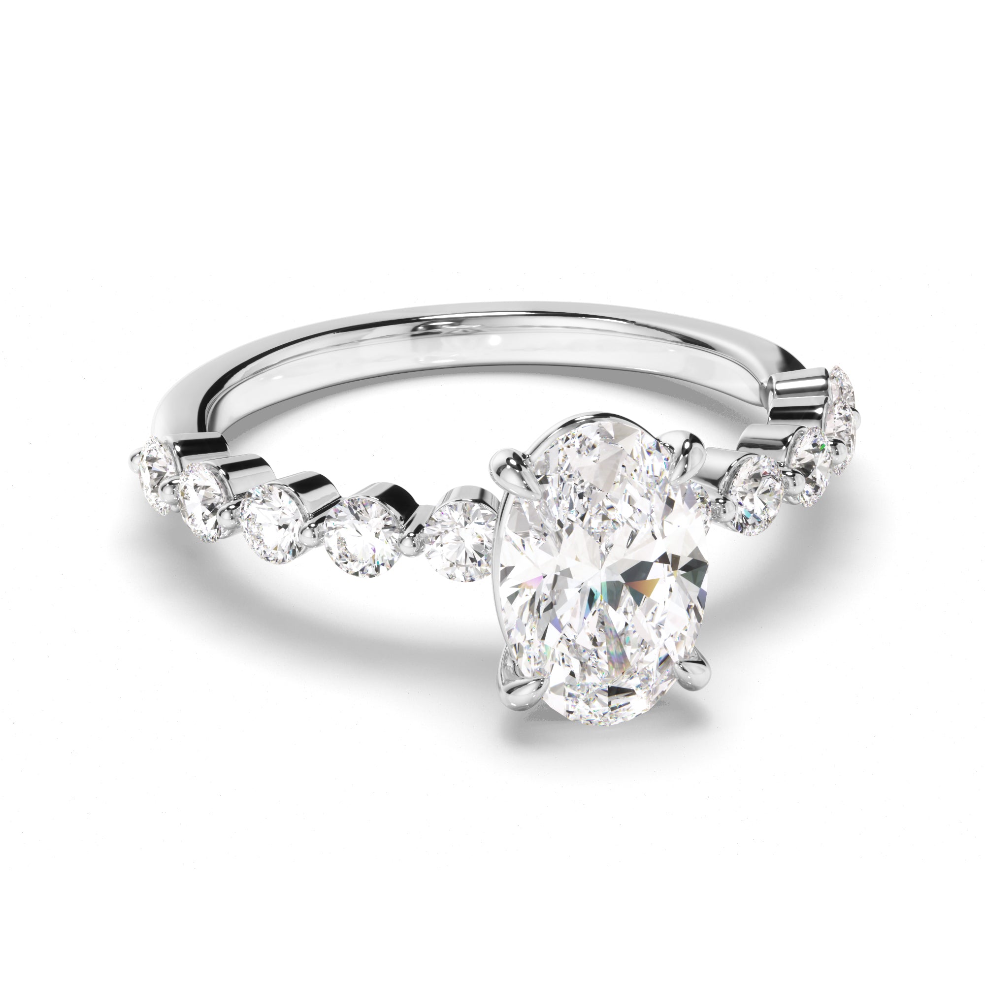 Lacey - Oval Cut Diamond Engagement Ring with Diamond Sides