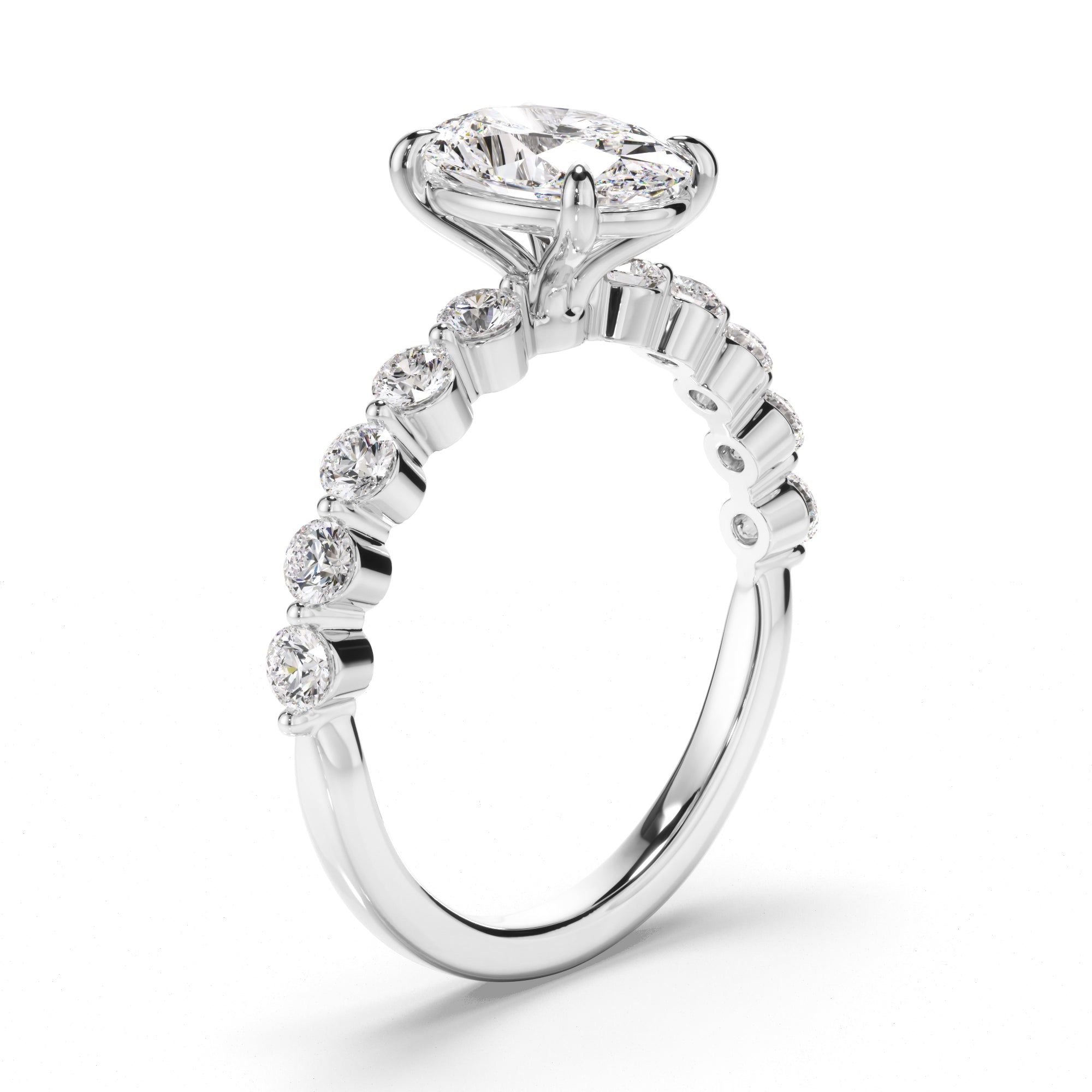 Lacey - Oval Cut Diamond Engagement Ring with Diamond Sides