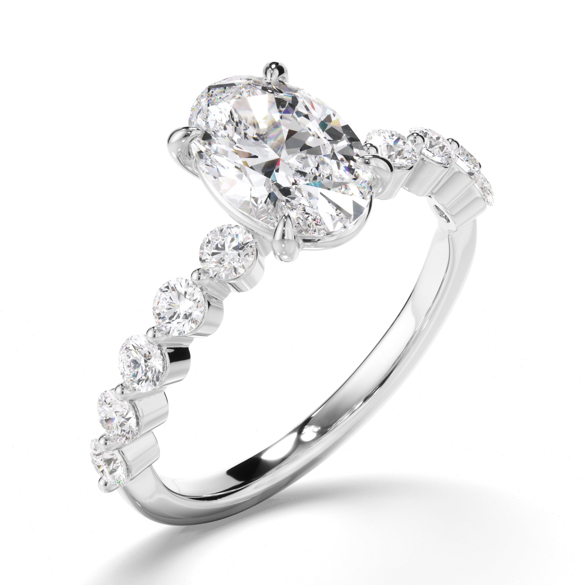 Lacey - Oval Cut Diamond Engagement Ring with Diamond Sides