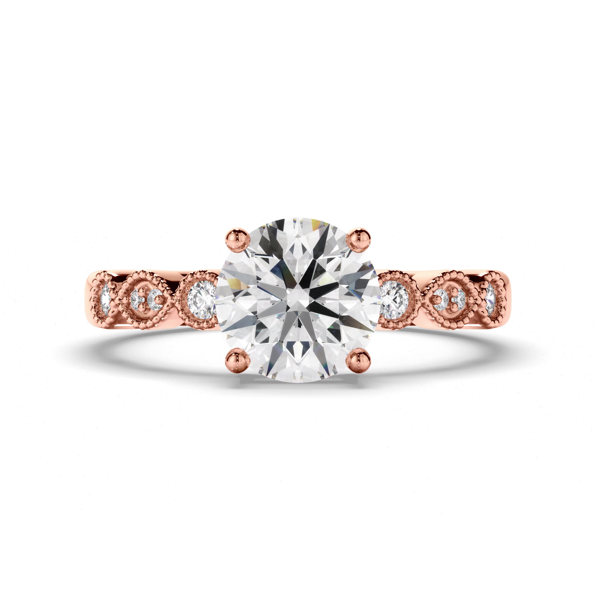 Rosalind - Round Brilliant Cut Diamond Engagement Ring with Diamond Sides