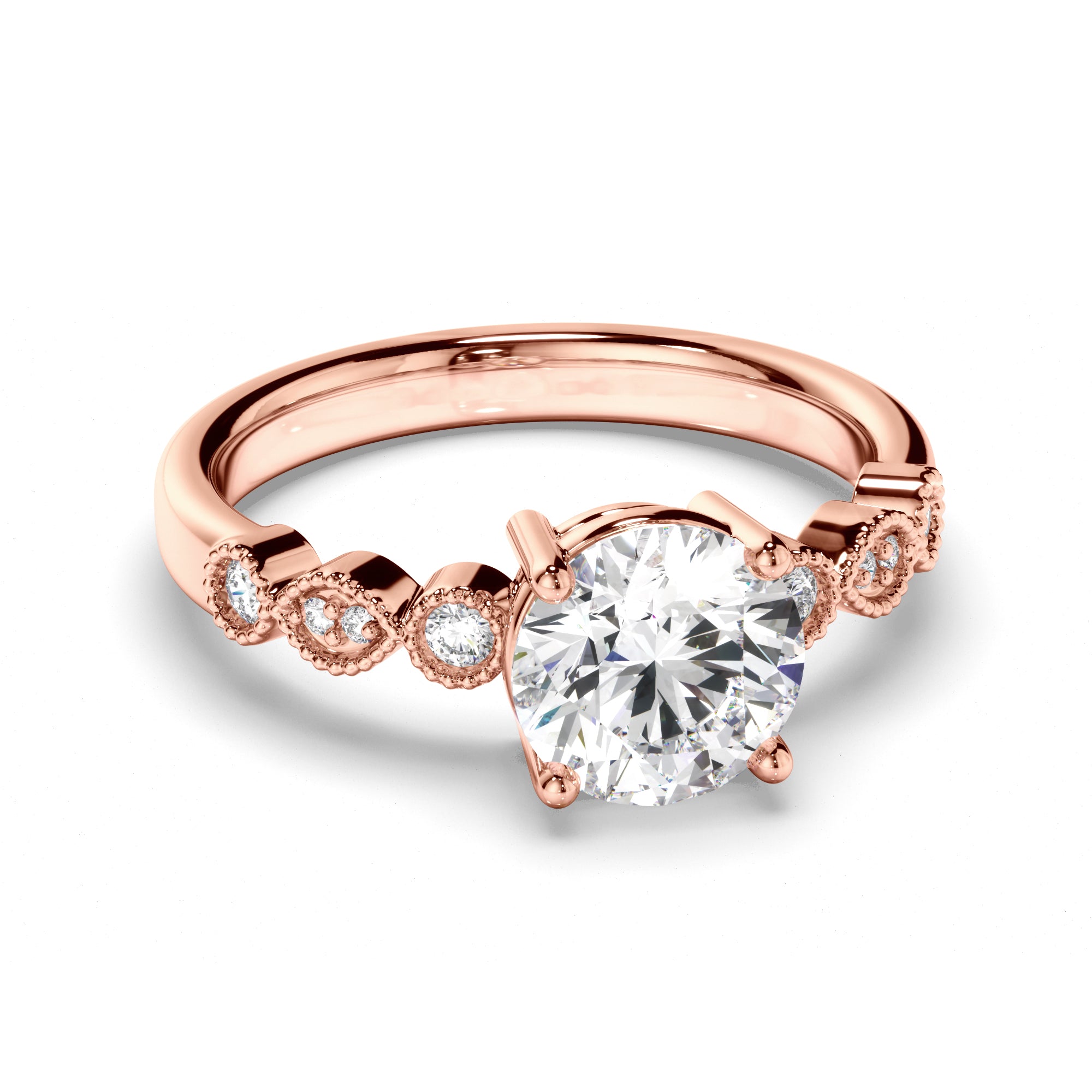 Rosalind - Round Brilliant Cut Diamond Engagement Ring with Diamond Sides