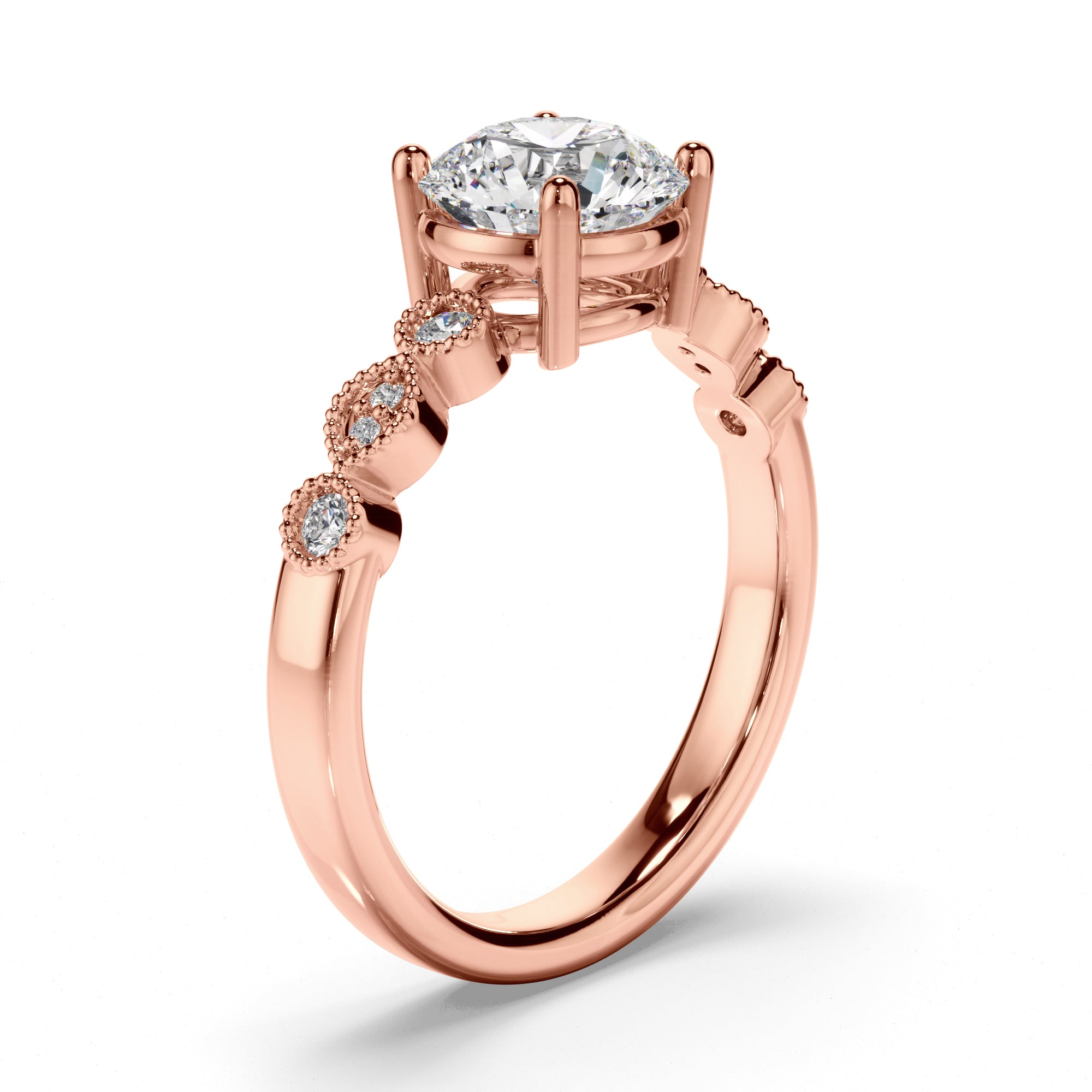 Rosalind - Round Brilliant Cut Diamond Engagement Ring with Diamond Sides