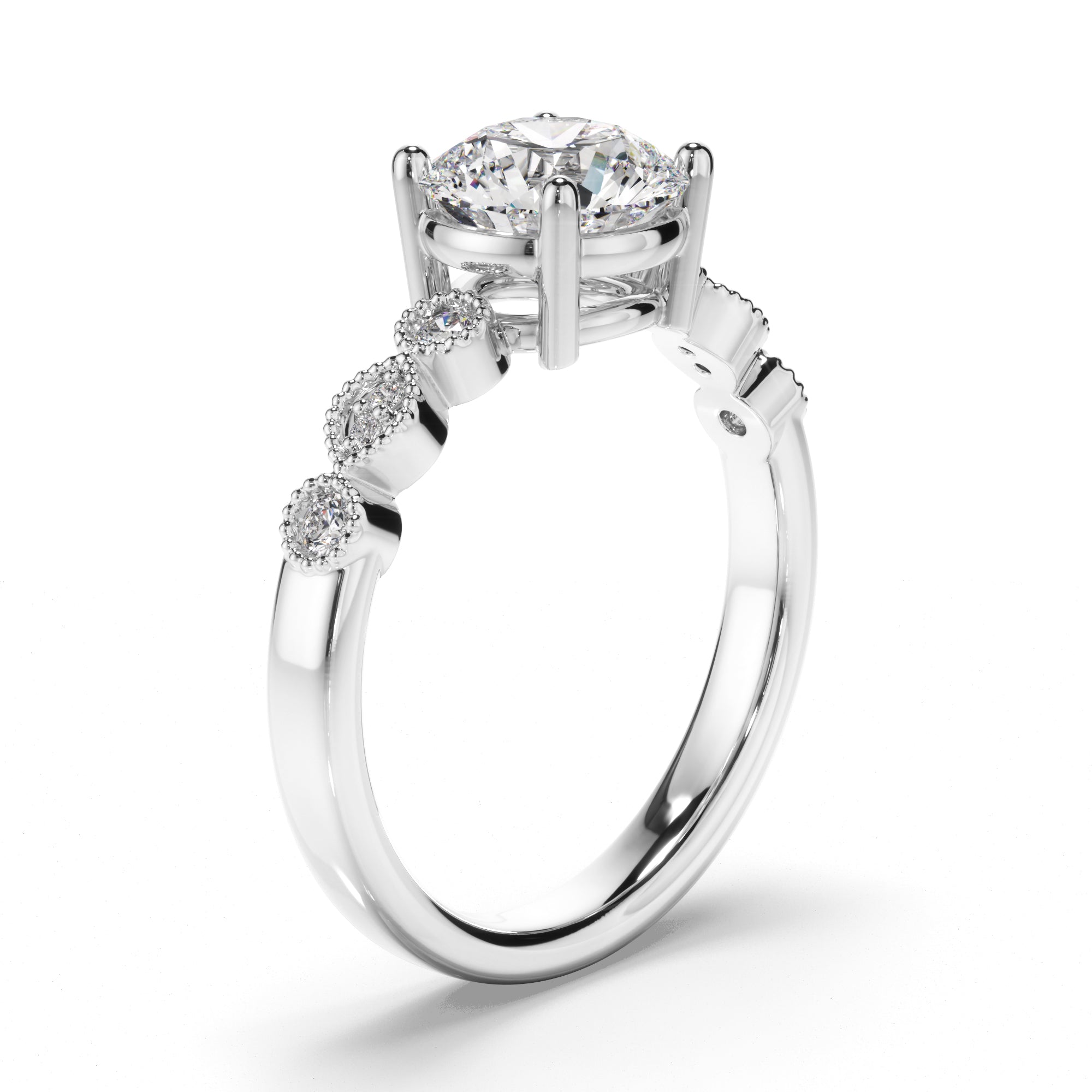 Rosalind - Round Brilliant Cut Diamond Engagement Ring with Diamond Sides