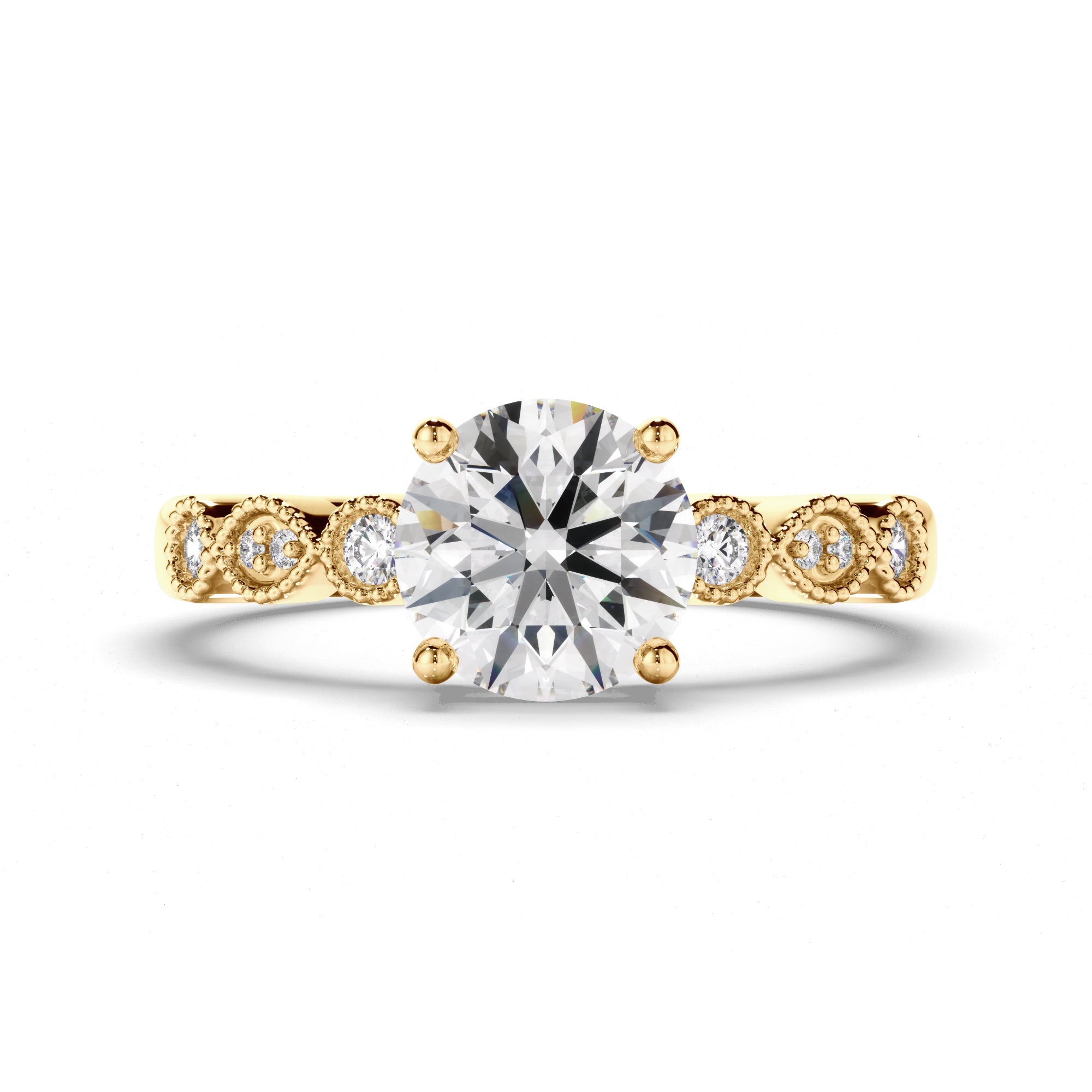 Rosalind - Round Brilliant Cut Diamond Engagement Ring with Diamond Sides