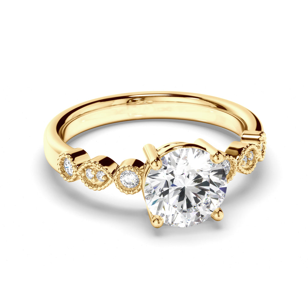 Rosalind - Round Brilliant Cut Diamond Engagement Ring with Diamond Sides