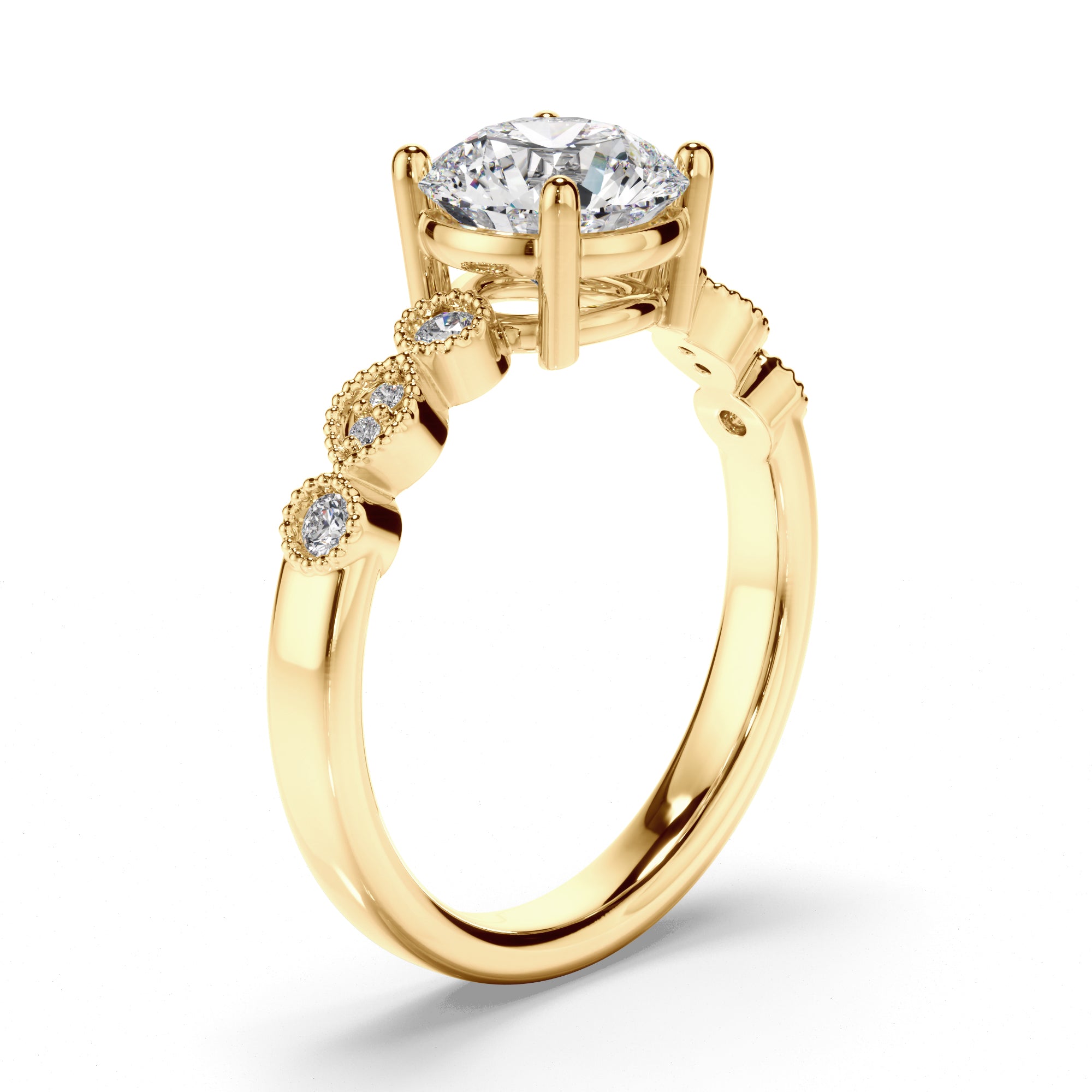 Rosalind - Round Brilliant Cut Diamond Engagement Ring with Diamond Sides