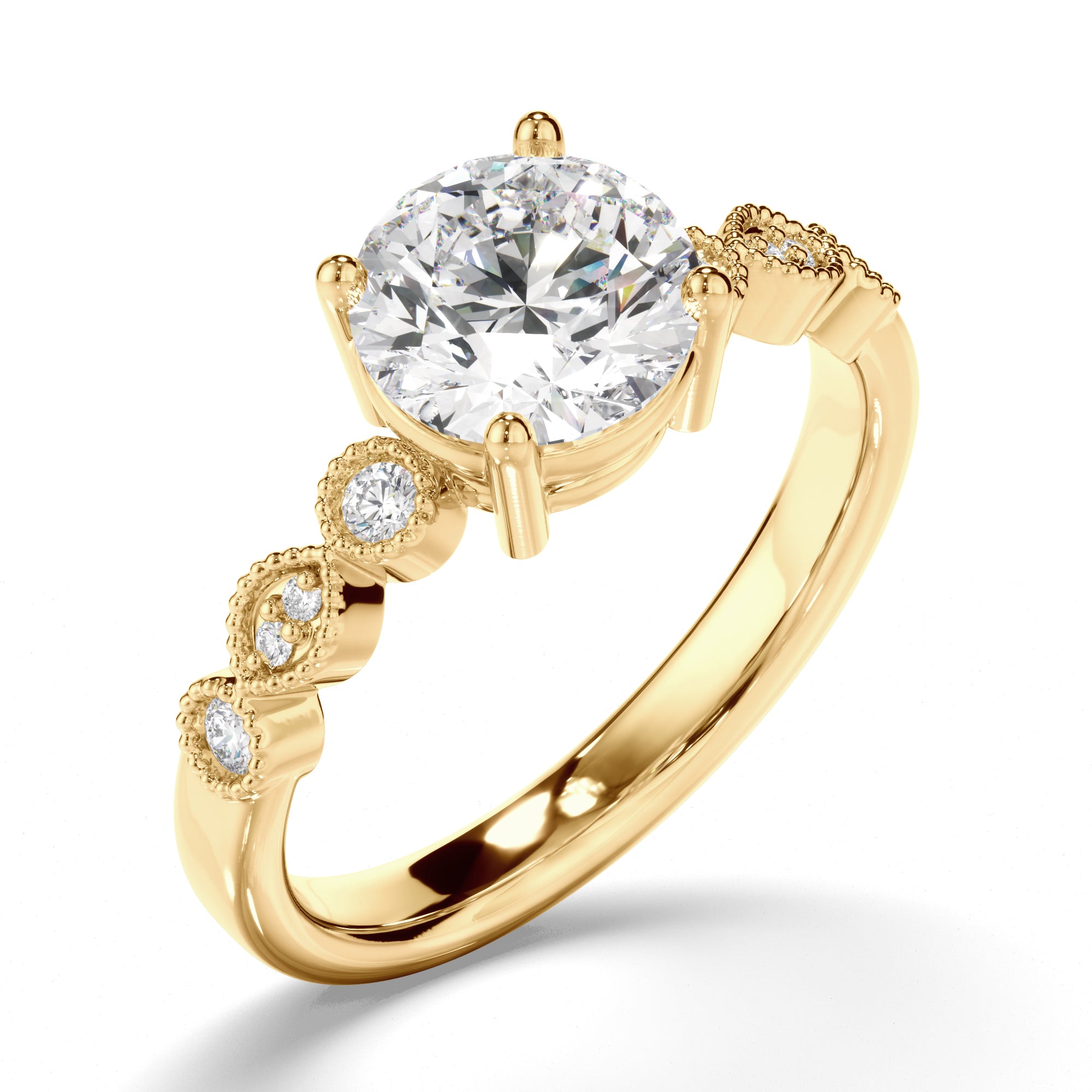 Rosalind - Round Brilliant Cut Diamond Engagement Ring with Diamond Sides
