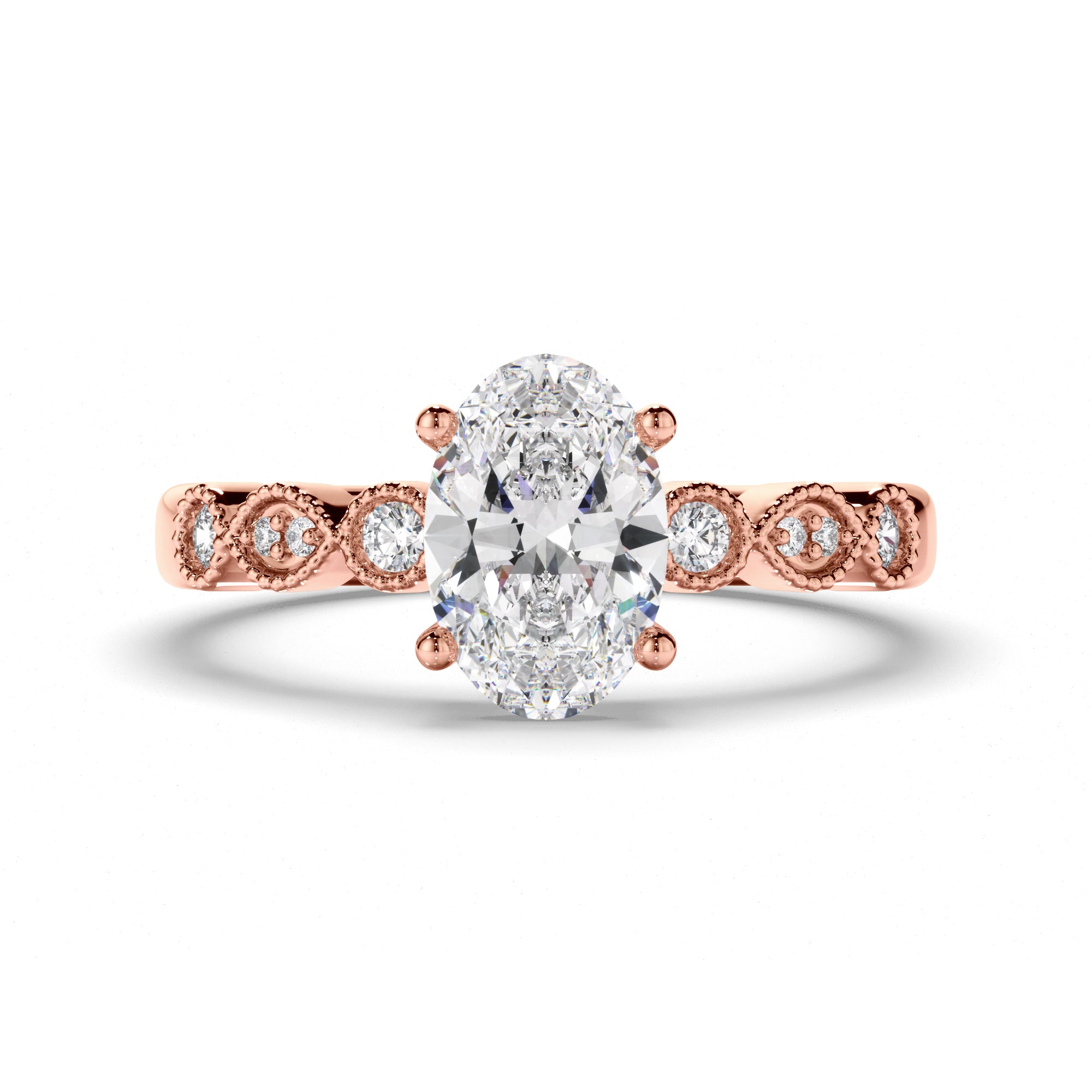 Adeline - Oval Cut Diamond Engagement Ring with Diamond Sides