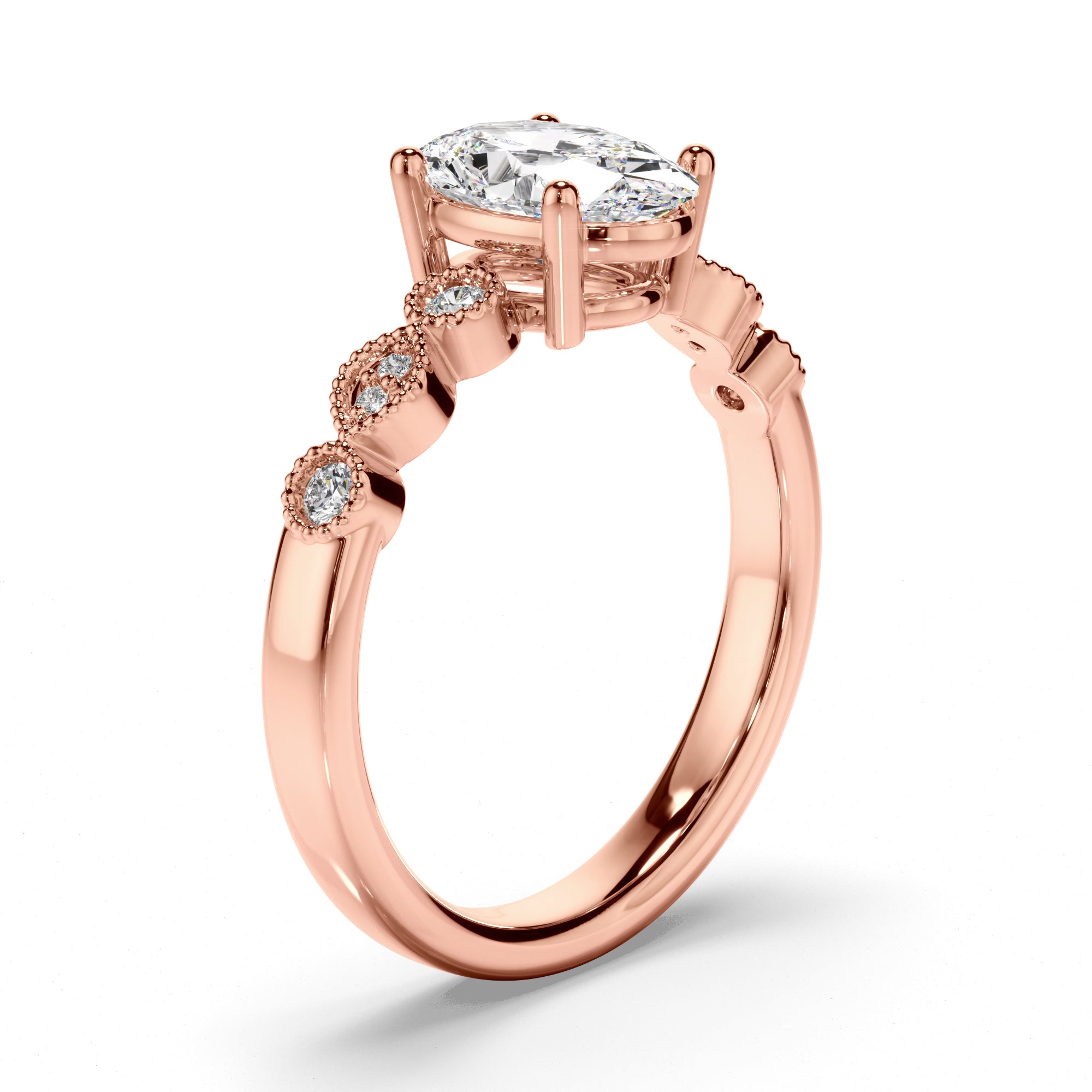 Adeline - Oval Cut Diamond Engagement Ring with Diamond Sides