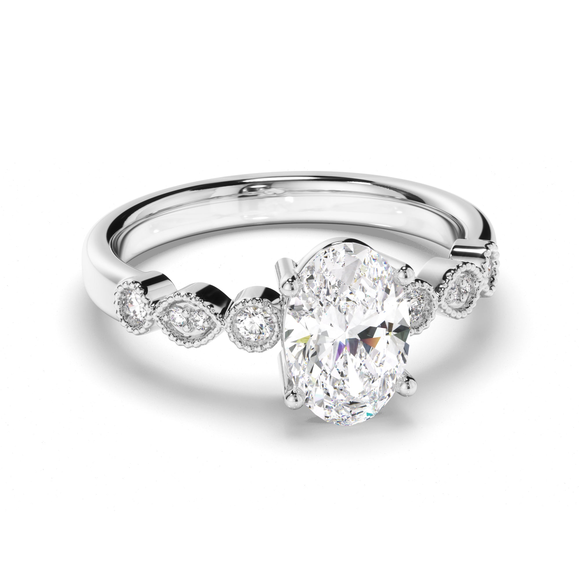 Adeline - Oval Cut Diamond Engagement Ring with Diamond Sides