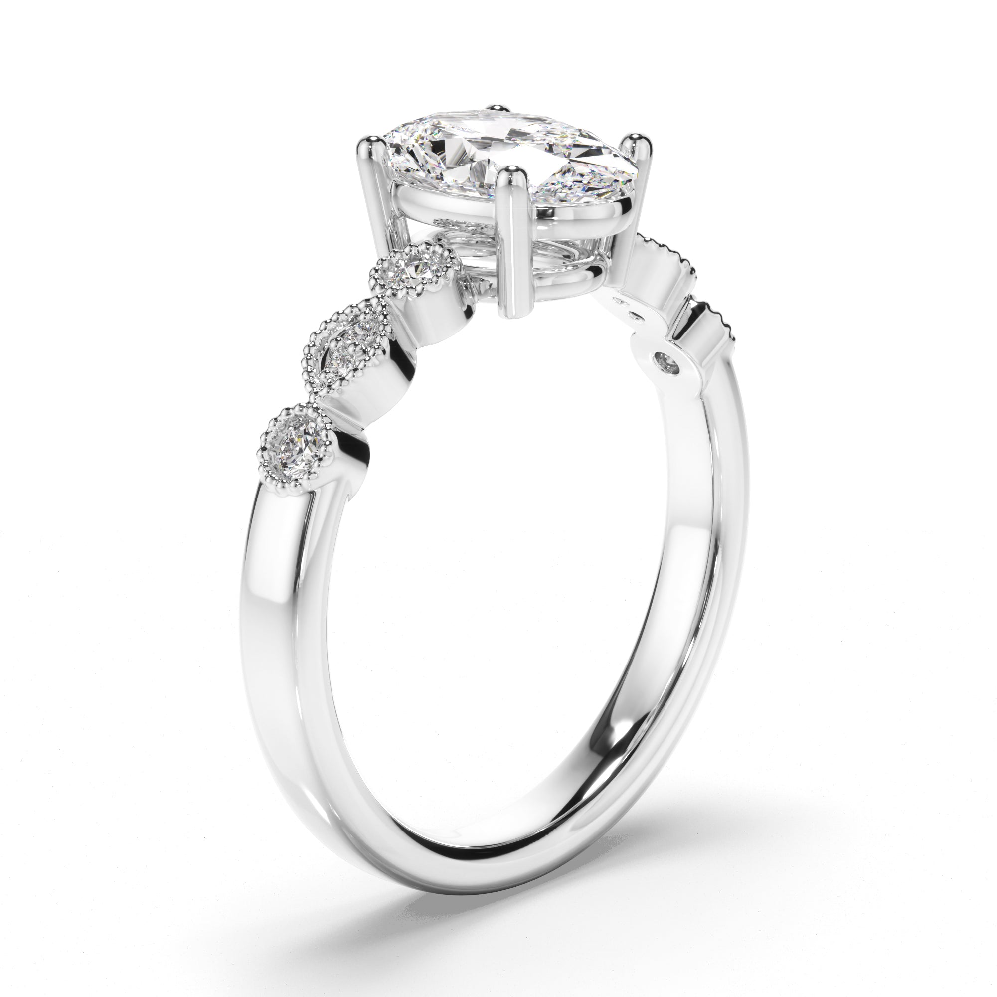 Adeline - Oval Cut Diamond Engagement Ring with Diamond Sides