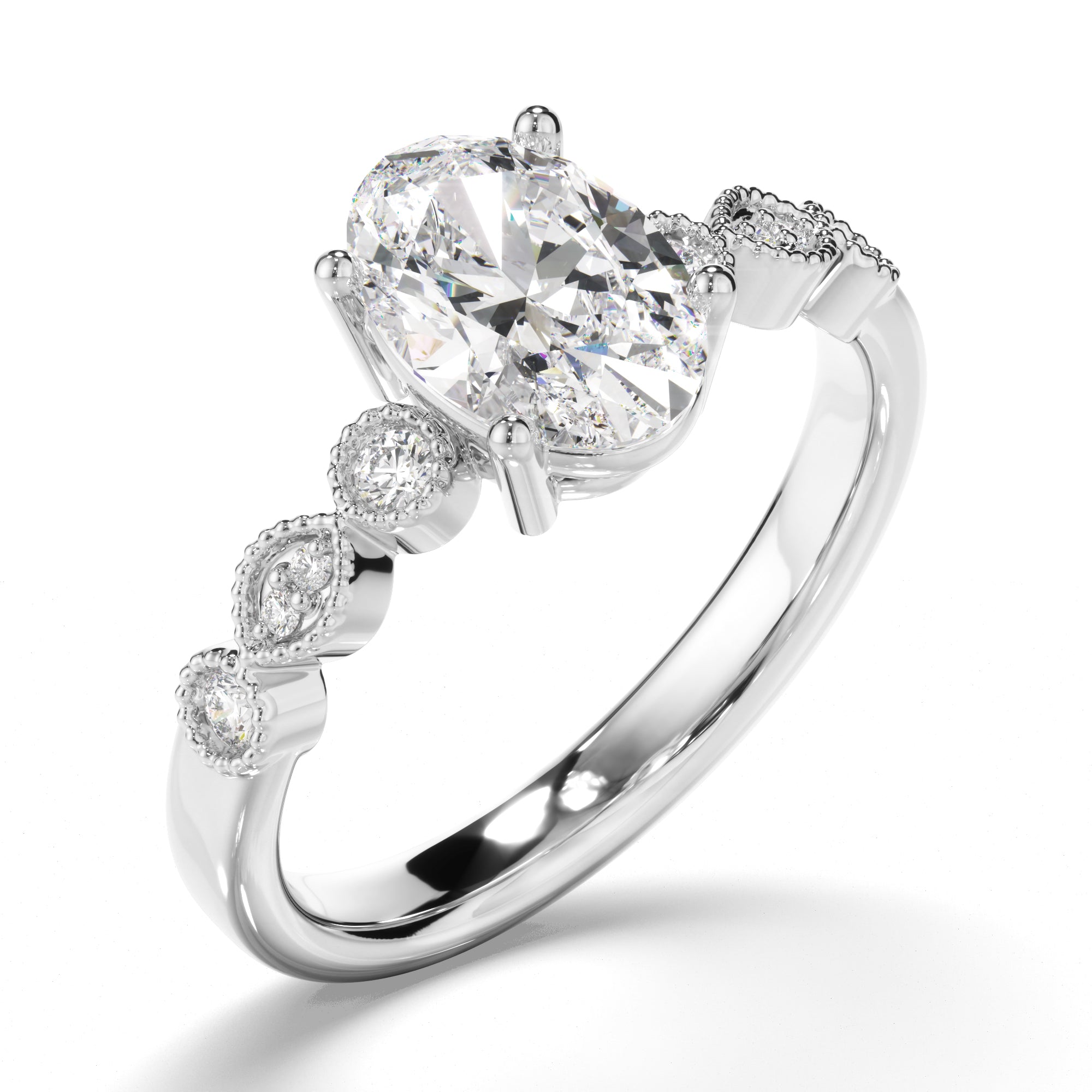 Adeline - Oval Cut Diamond Engagement Ring with Diamond Sides