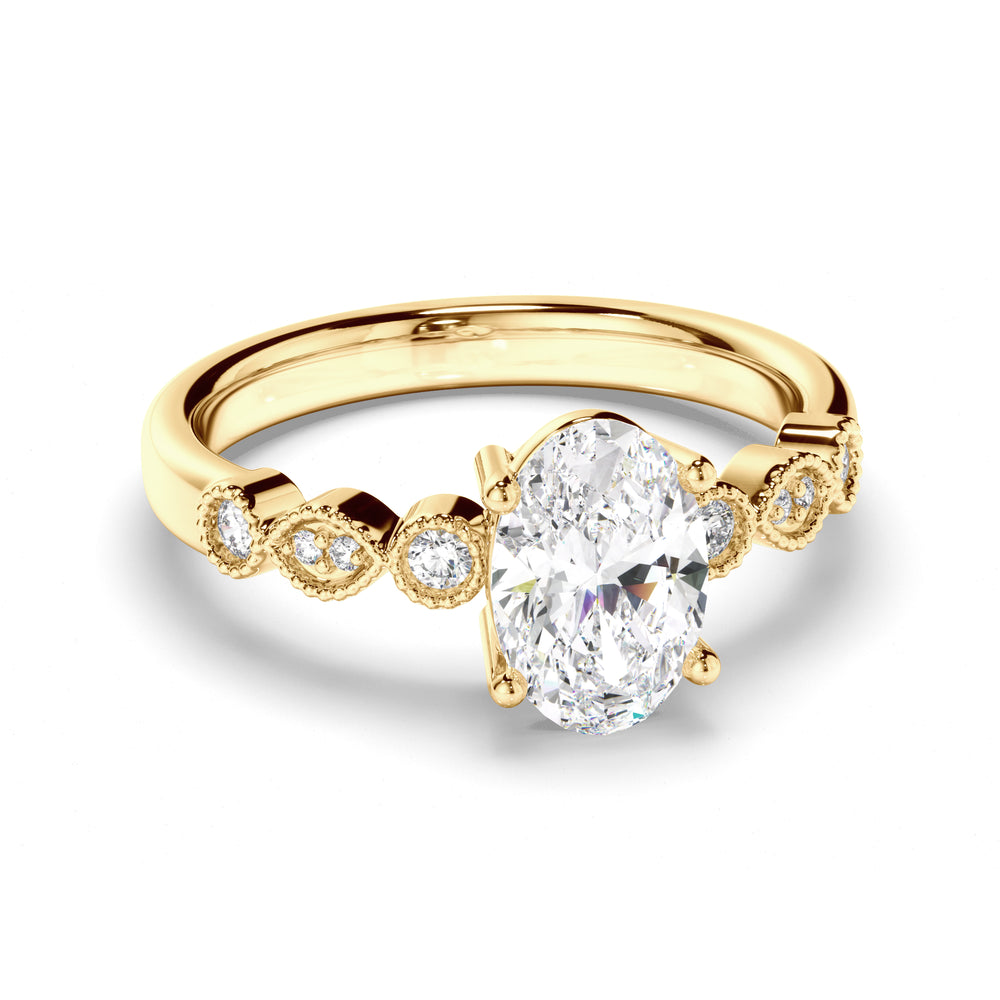 Adeline - Oval Cut Diamond Engagement Ring with Diamond Sides