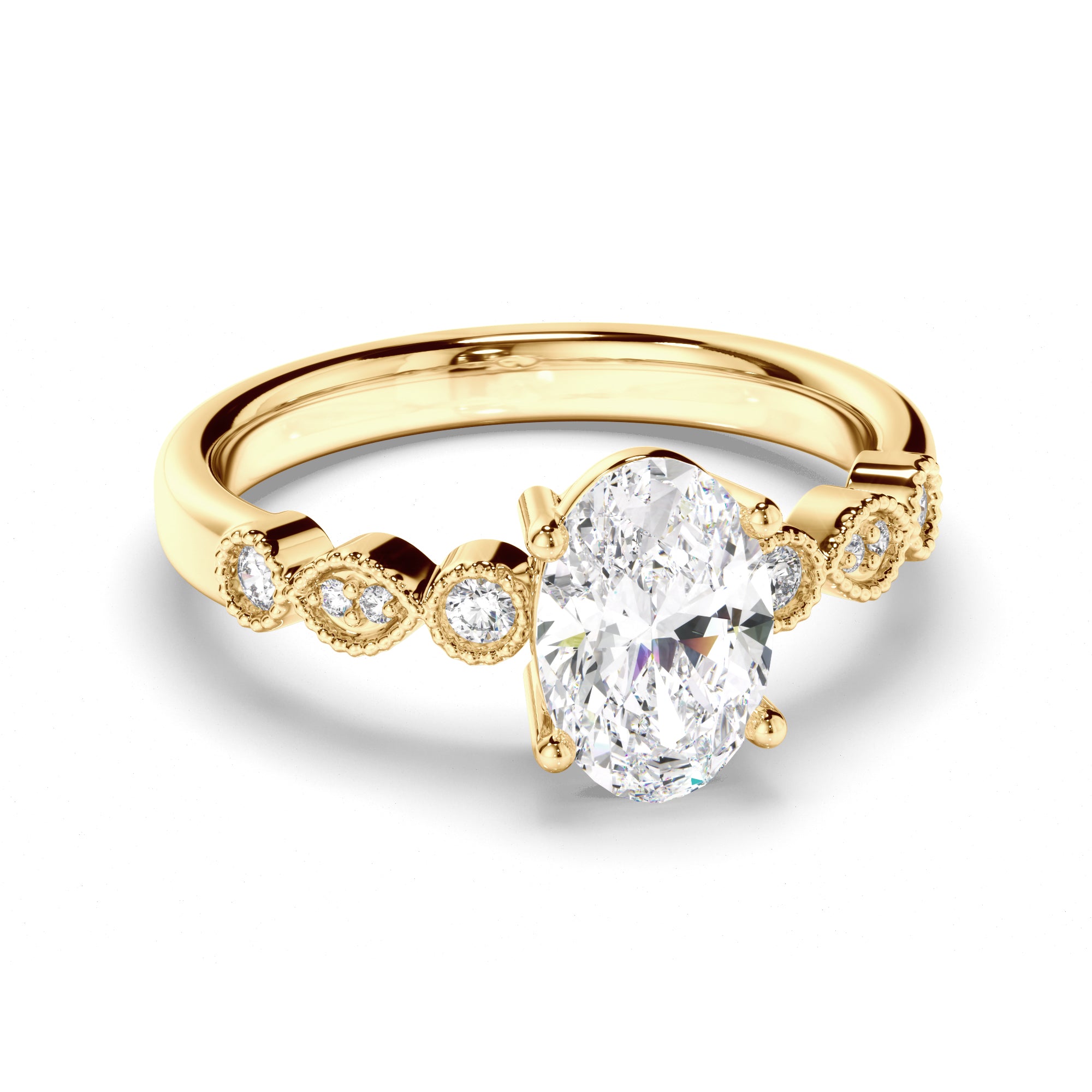 Adeline - Oval Cut Diamond Engagement Ring with Diamond Sides