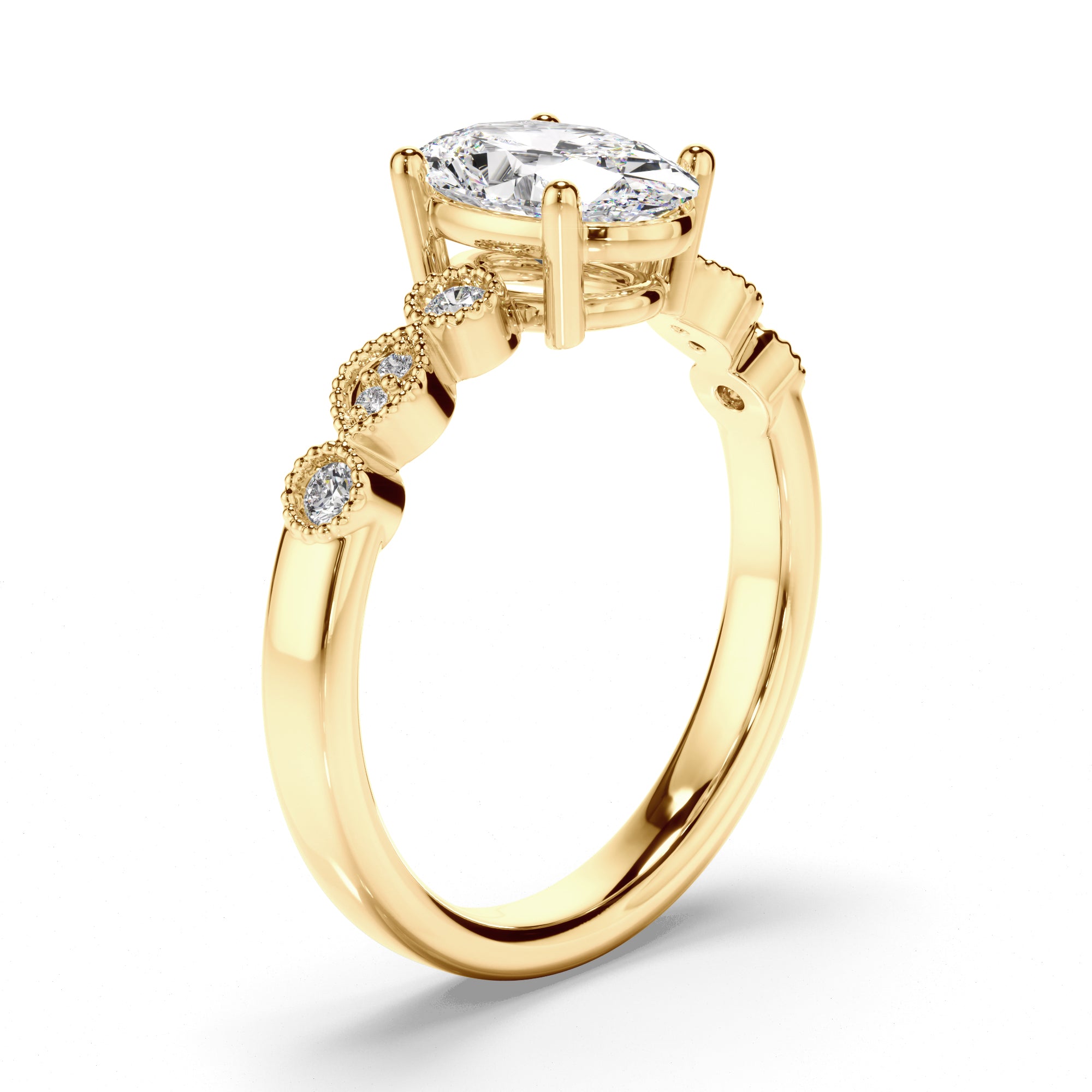 Adeline - Oval Cut Diamond Engagement Ring with Diamond Sides