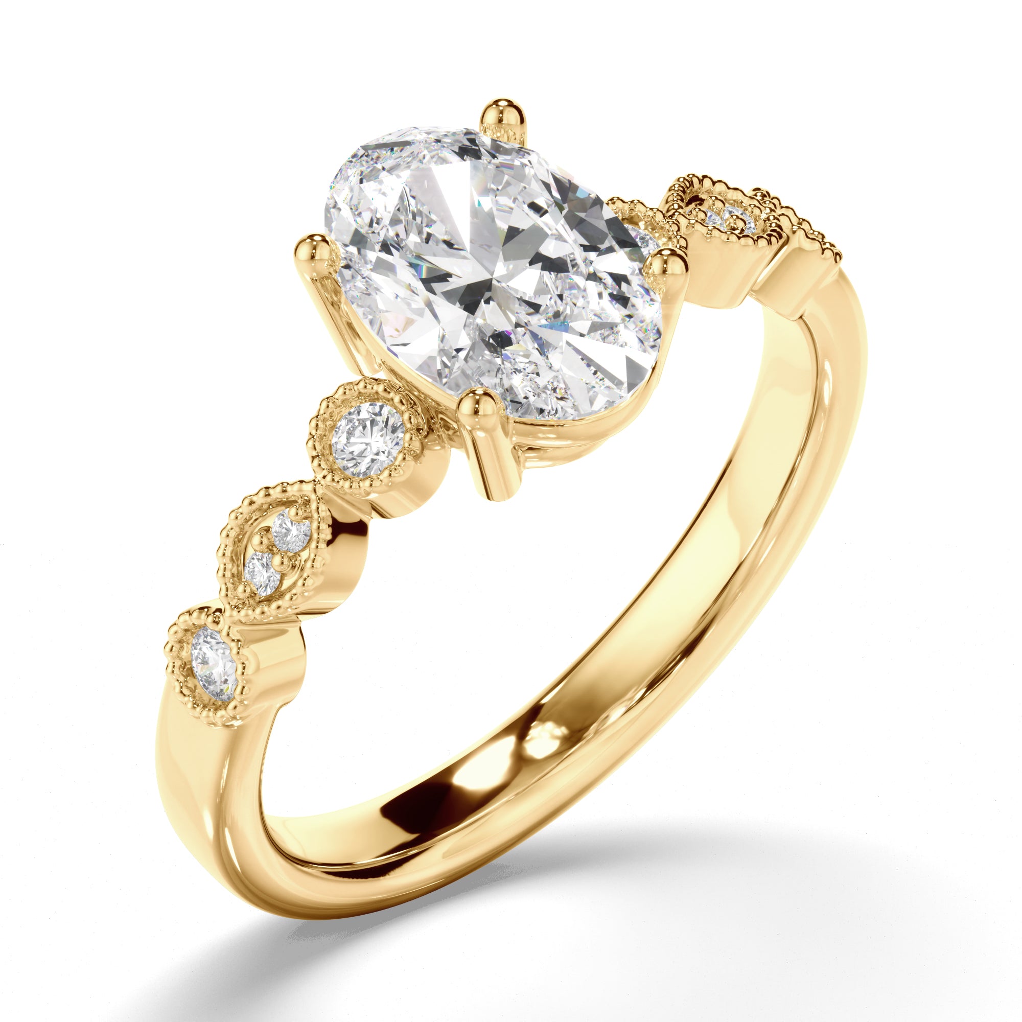 Adeline - Oval Cut Diamond Engagement Ring with Diamond Sides