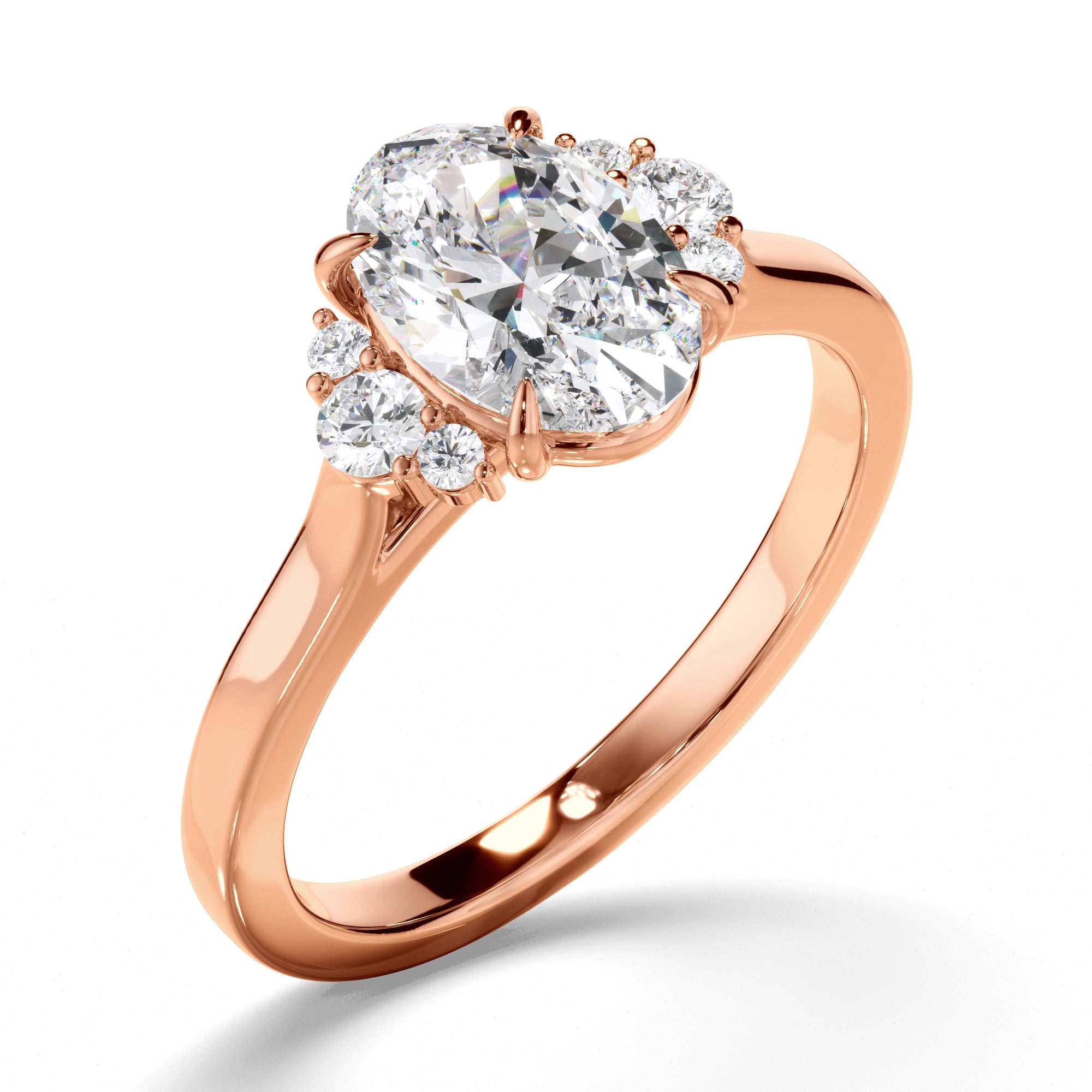 Marguerite - Oval Cut Diamond Engagement Ring with Diamond Cluster Sides