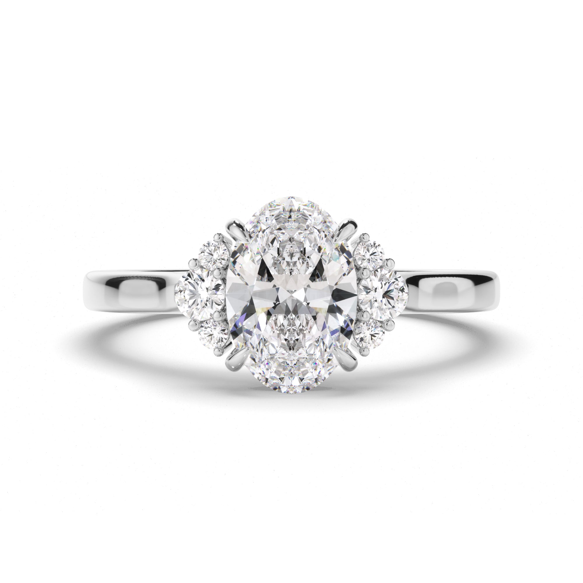 Marguerite - Oval Cut Diamond Engagement Ring with Diamond Cluster Sides