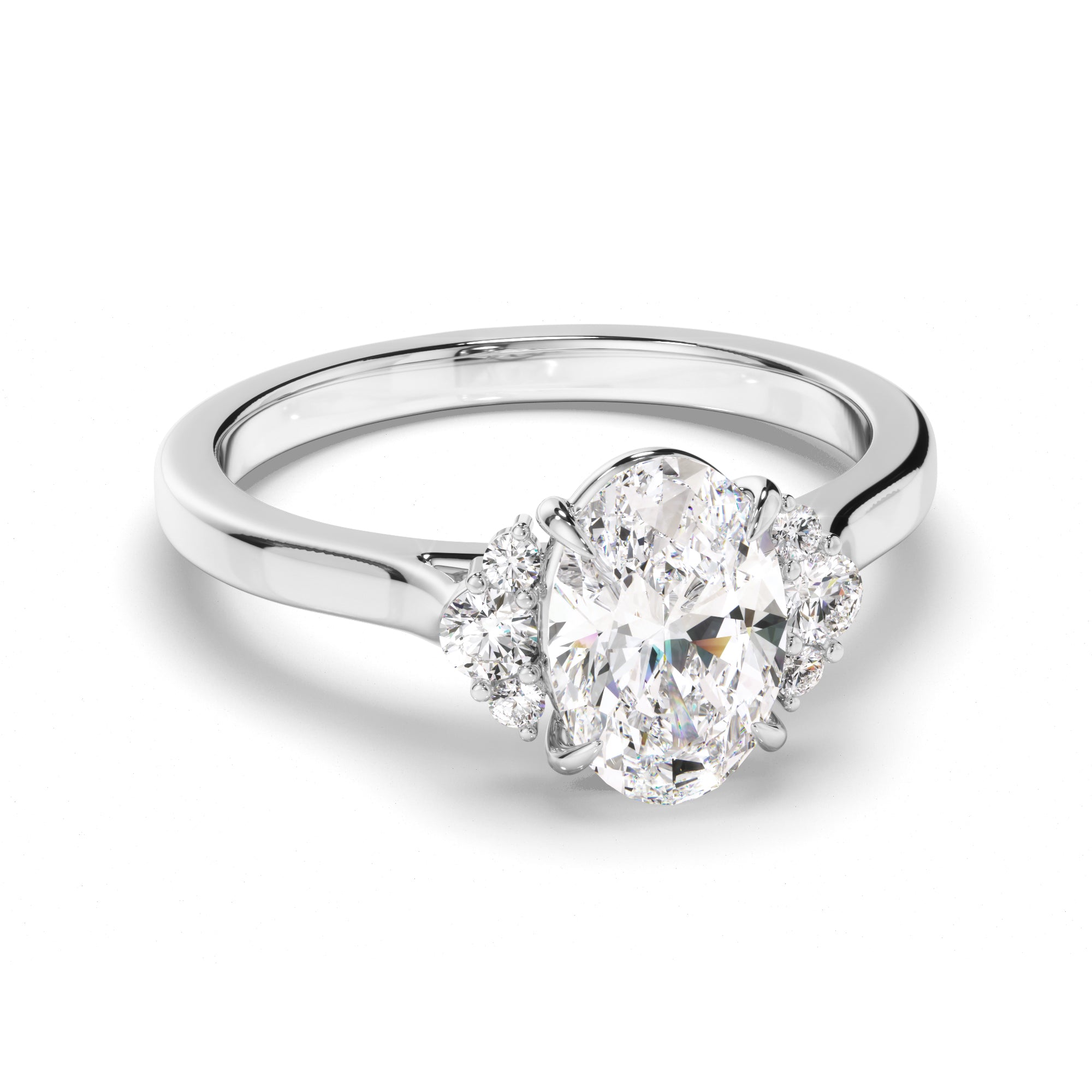 Marguerite - Oval Cut Diamond Engagement Ring with Diamond Cluster Sides