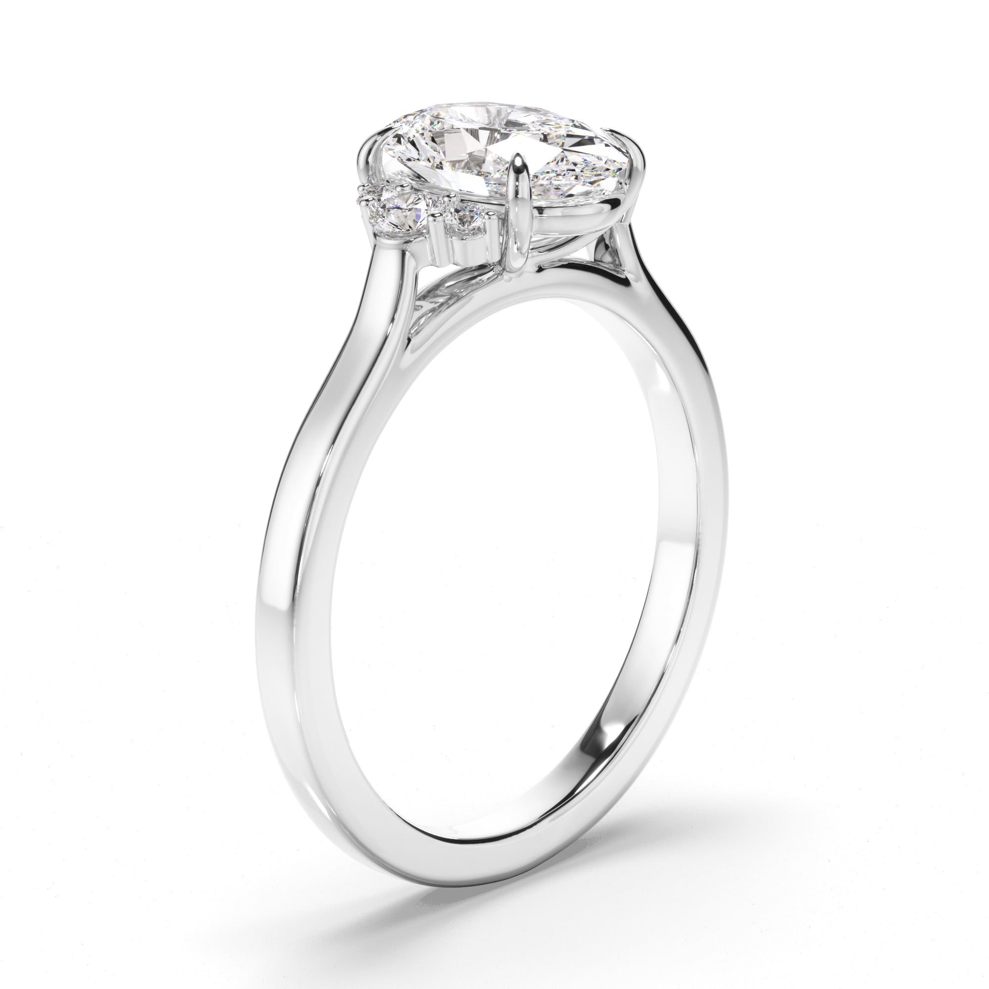 Marguerite - Oval Cut Diamond Engagement Ring with Diamond Cluster Sides