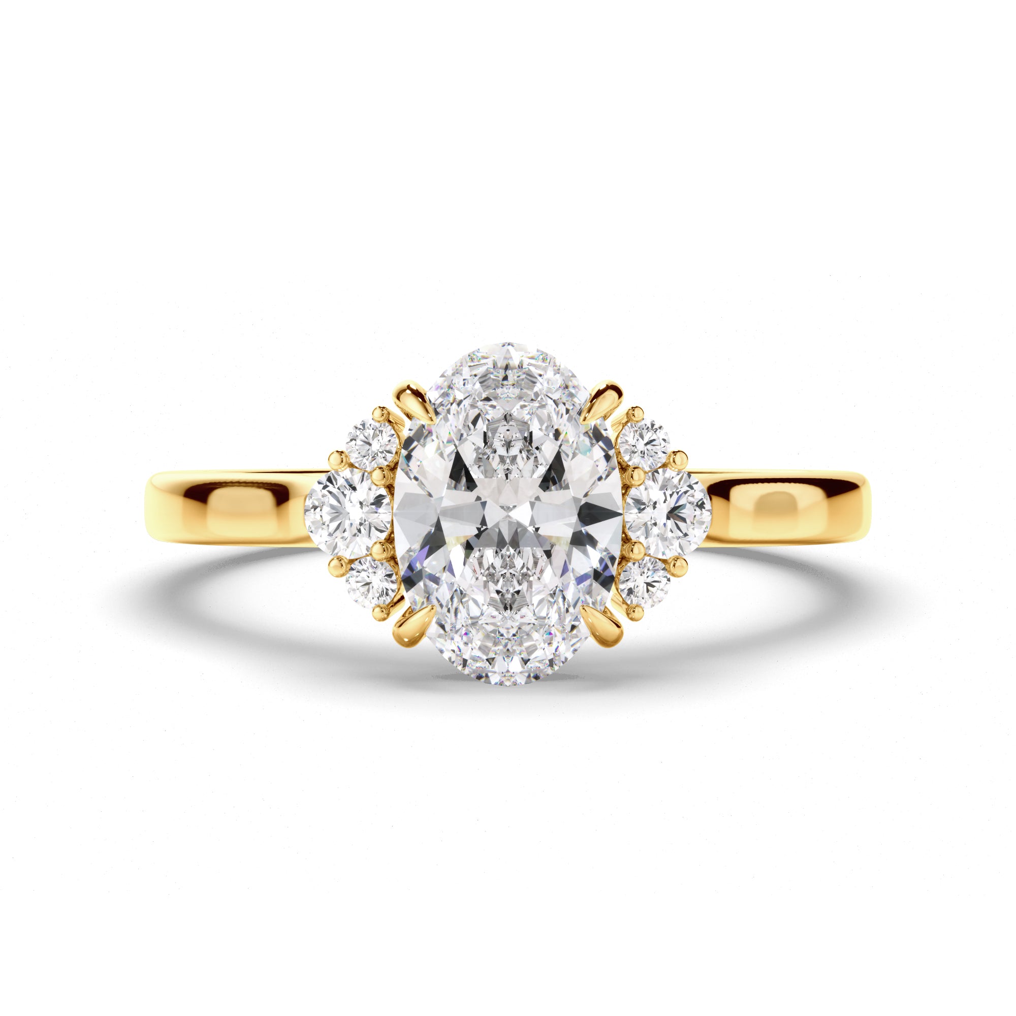 Marguerite - Oval Cut Diamond Engagement Ring with Diamond Cluster Sides