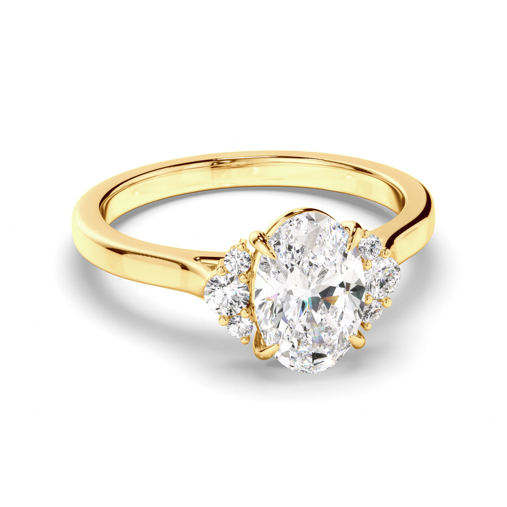Marguerite - Oval Cut Diamond Engagement Ring with Diamond Cluster Sides