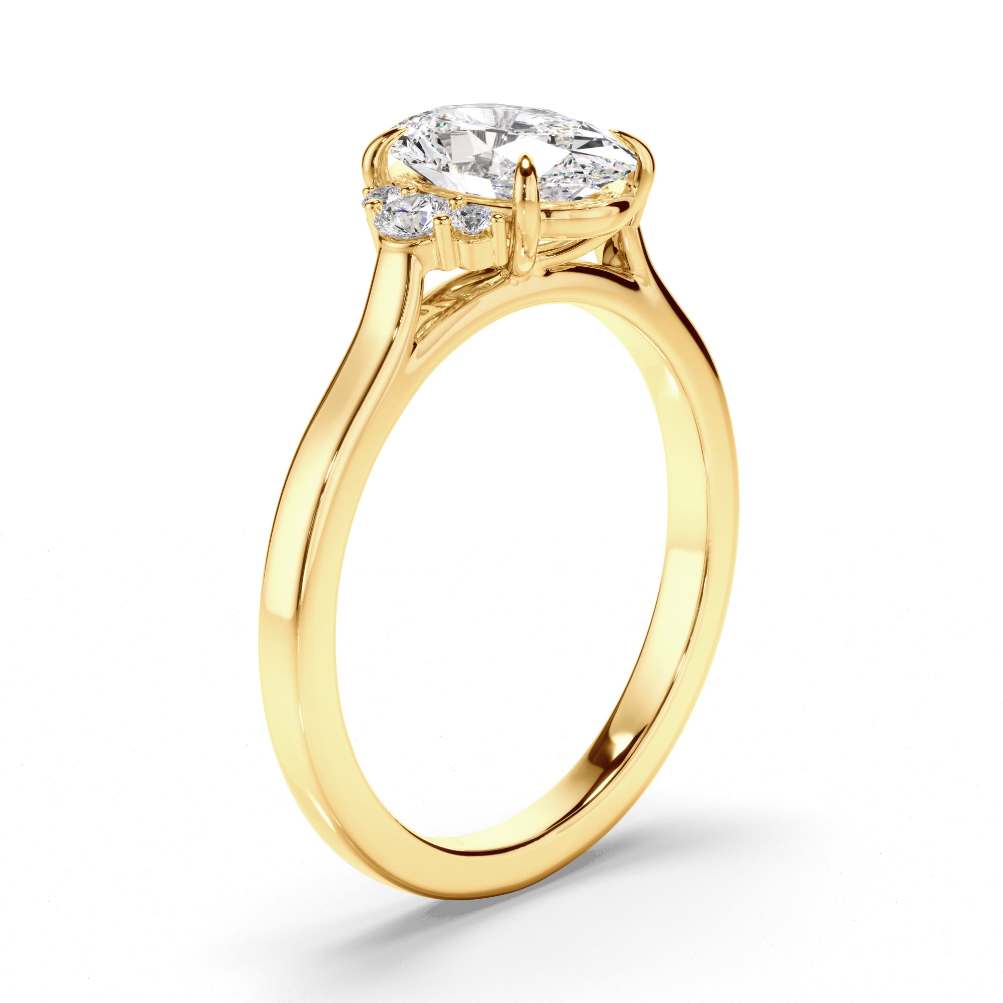 Marguerite - Oval Cut Diamond Engagement Ring with Diamond Cluster Sides
