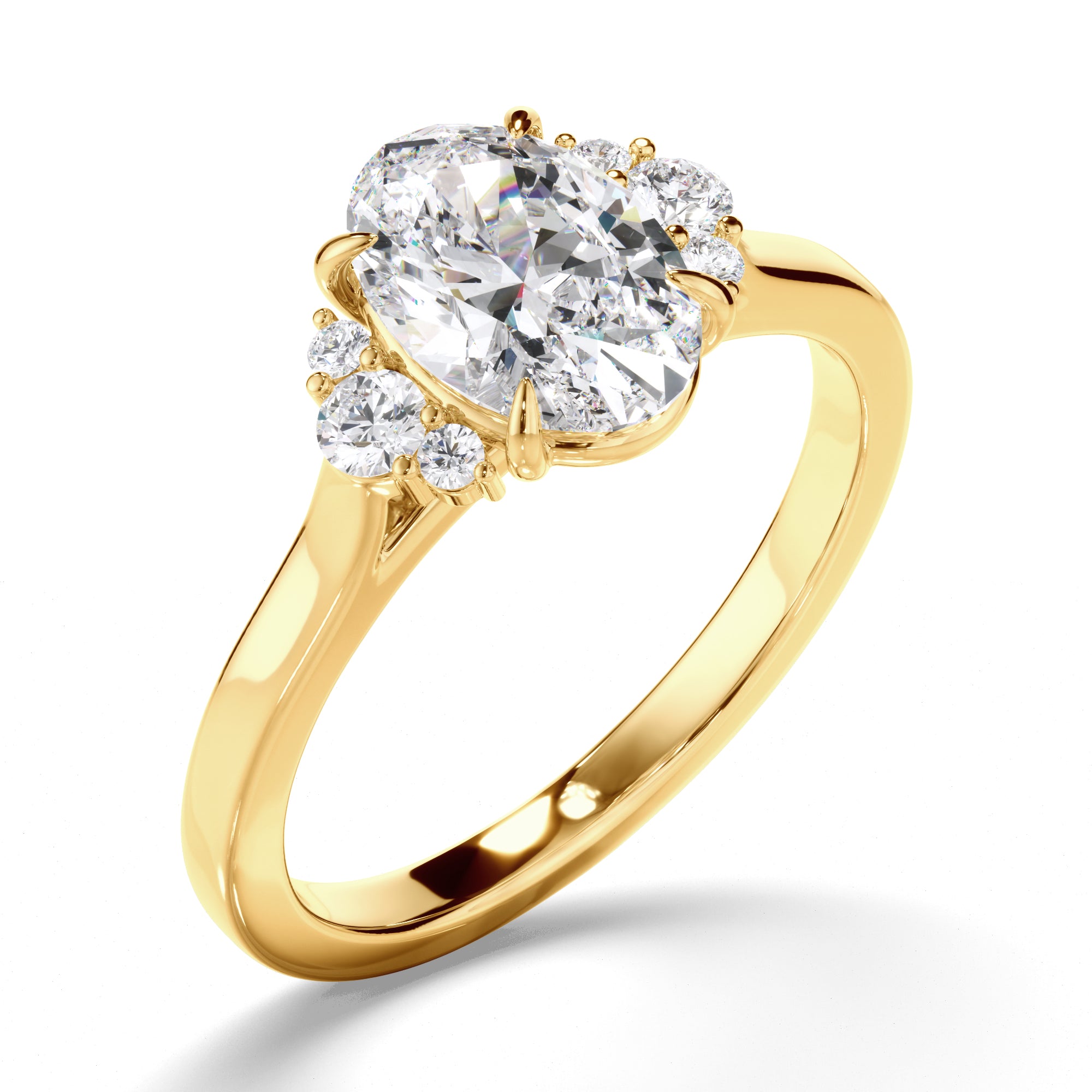Marguerite - Oval Cut Diamond Engagement Ring with Diamond Cluster Sides