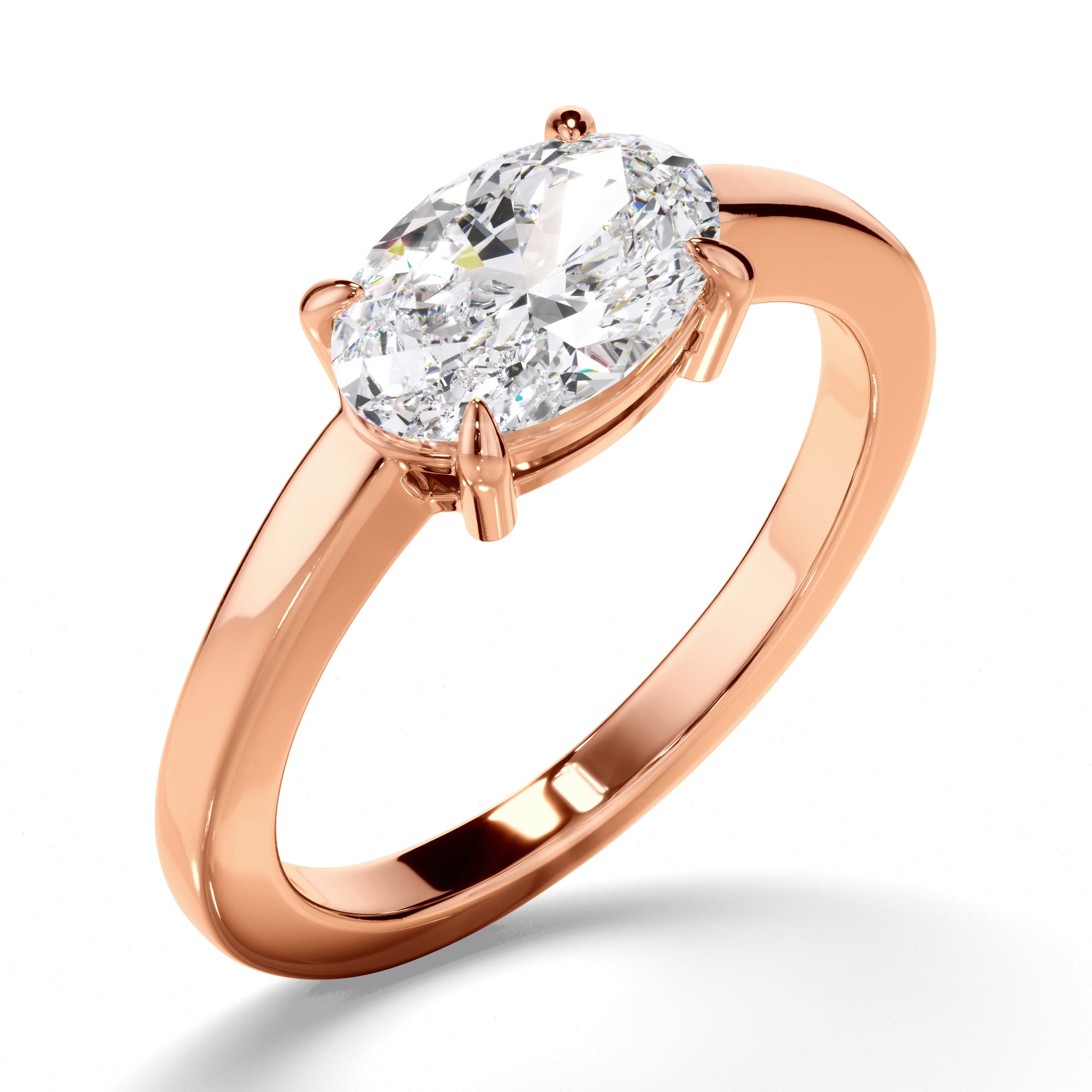 Florence - Oval Cut Diamond Solitaire East West Set Engagement Ring