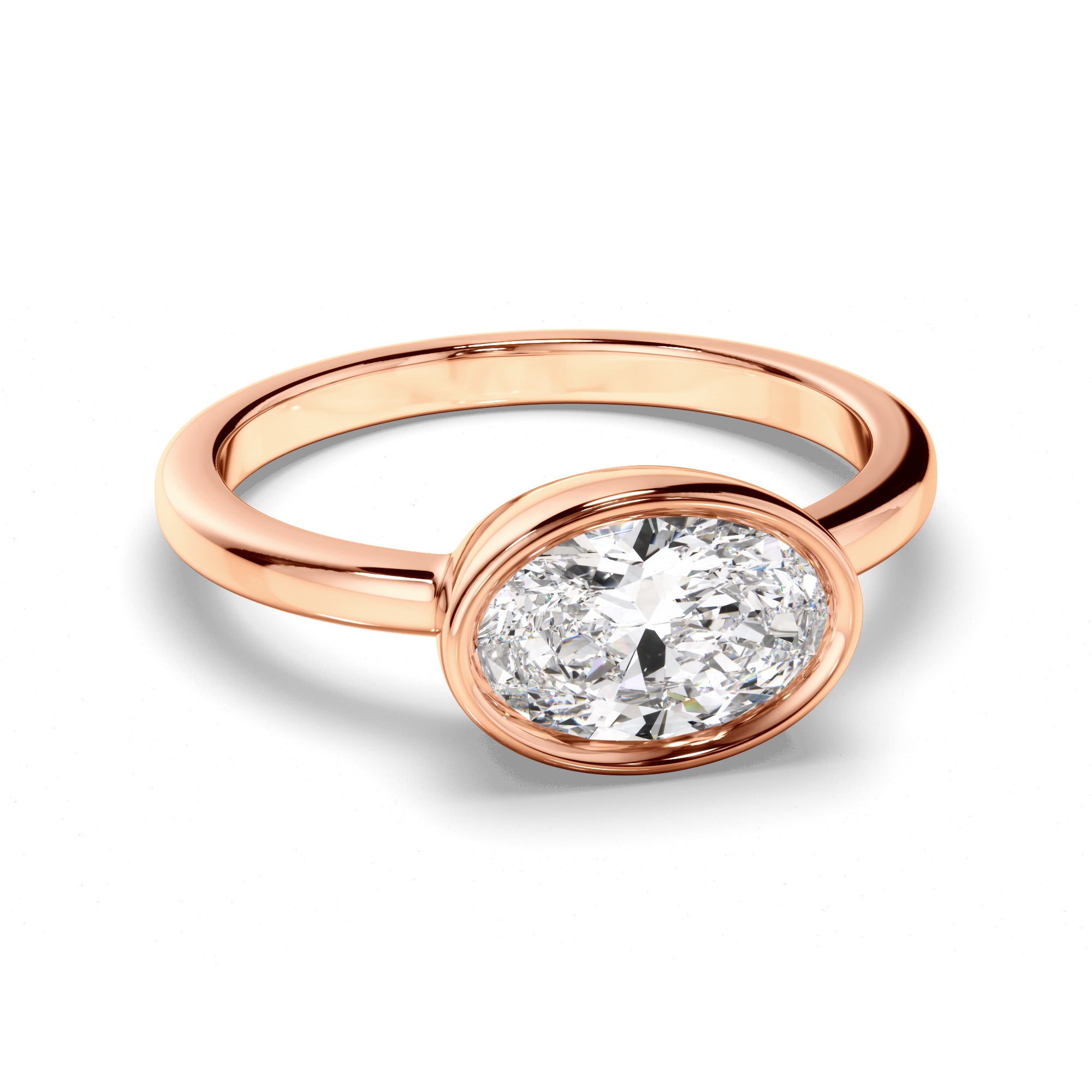 Arabella - Oval Cut Diamond Bezel East West Solitaire Engagement Ring