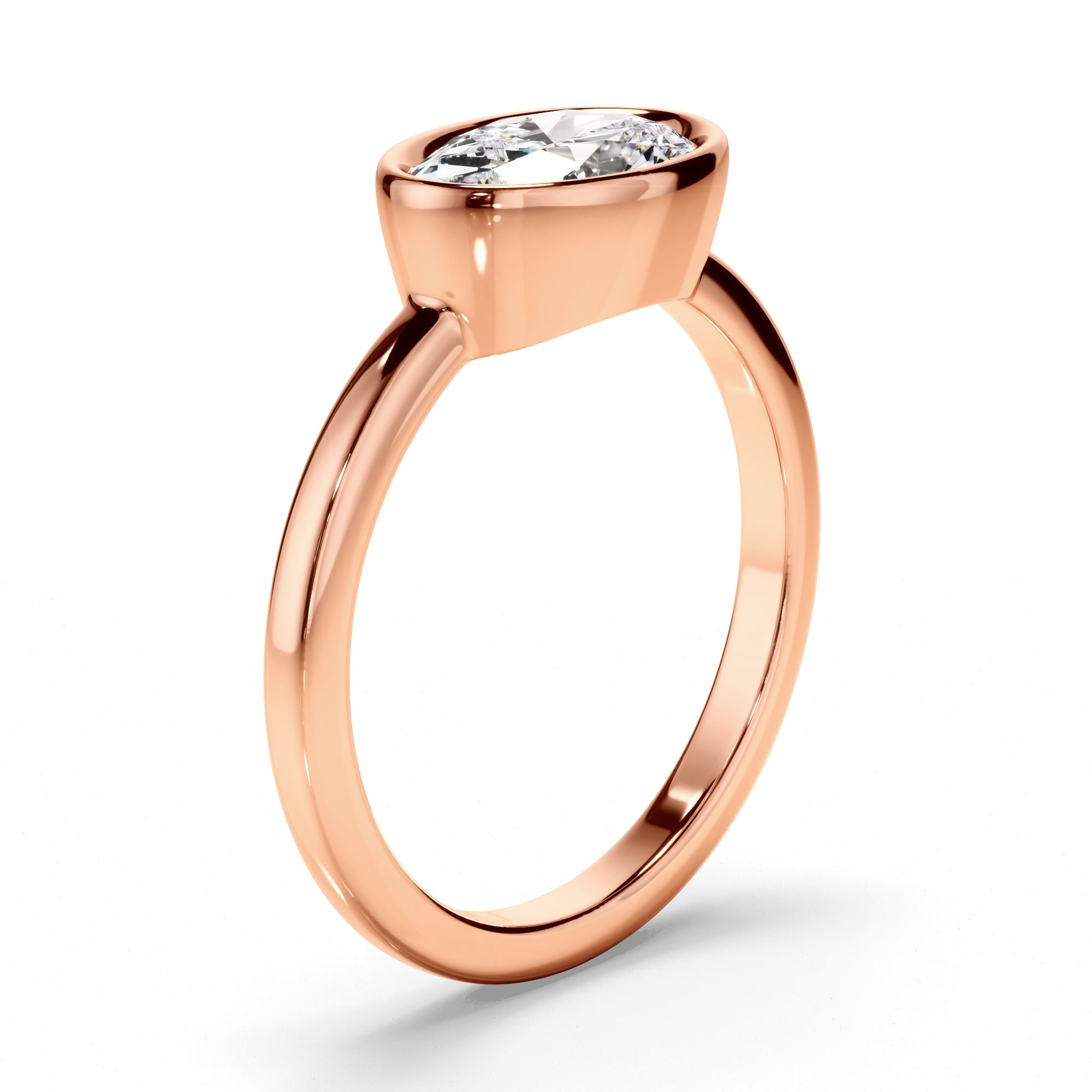 Arabella - Oval Cut Diamond Bezel East West Solitaire Engagement Ring
