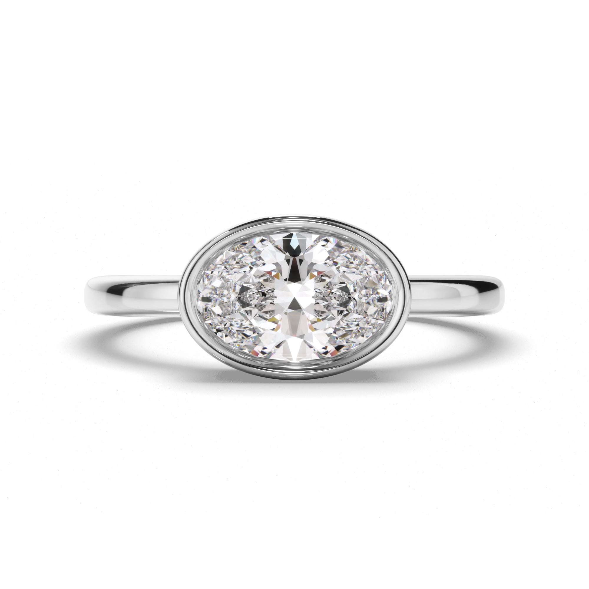 Arabella - Oval Cut Diamond Bezel East West Solitaire Engagement Ring