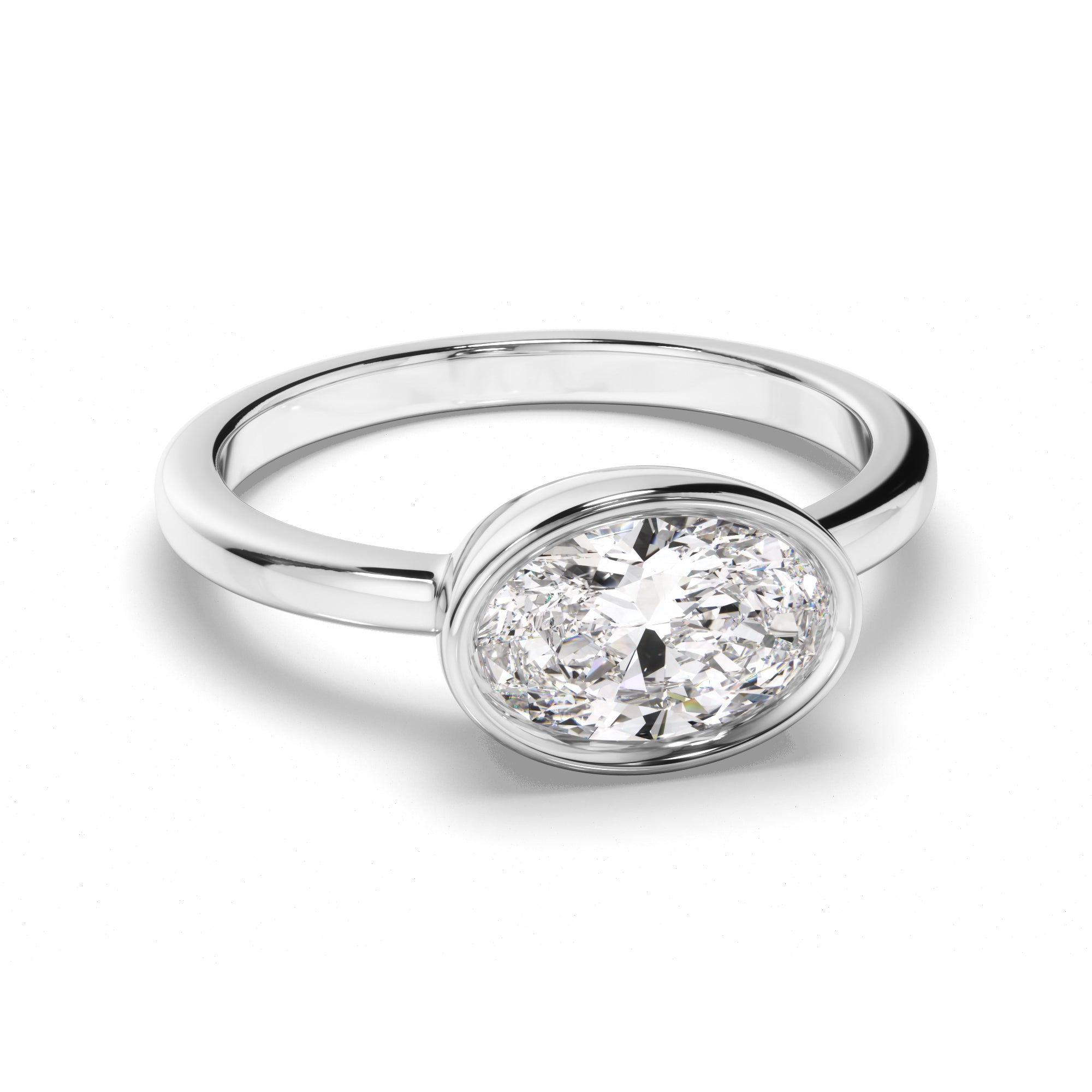 Arabella - Oval Cut Diamond Bezel East West Solitaire Engagement Ring