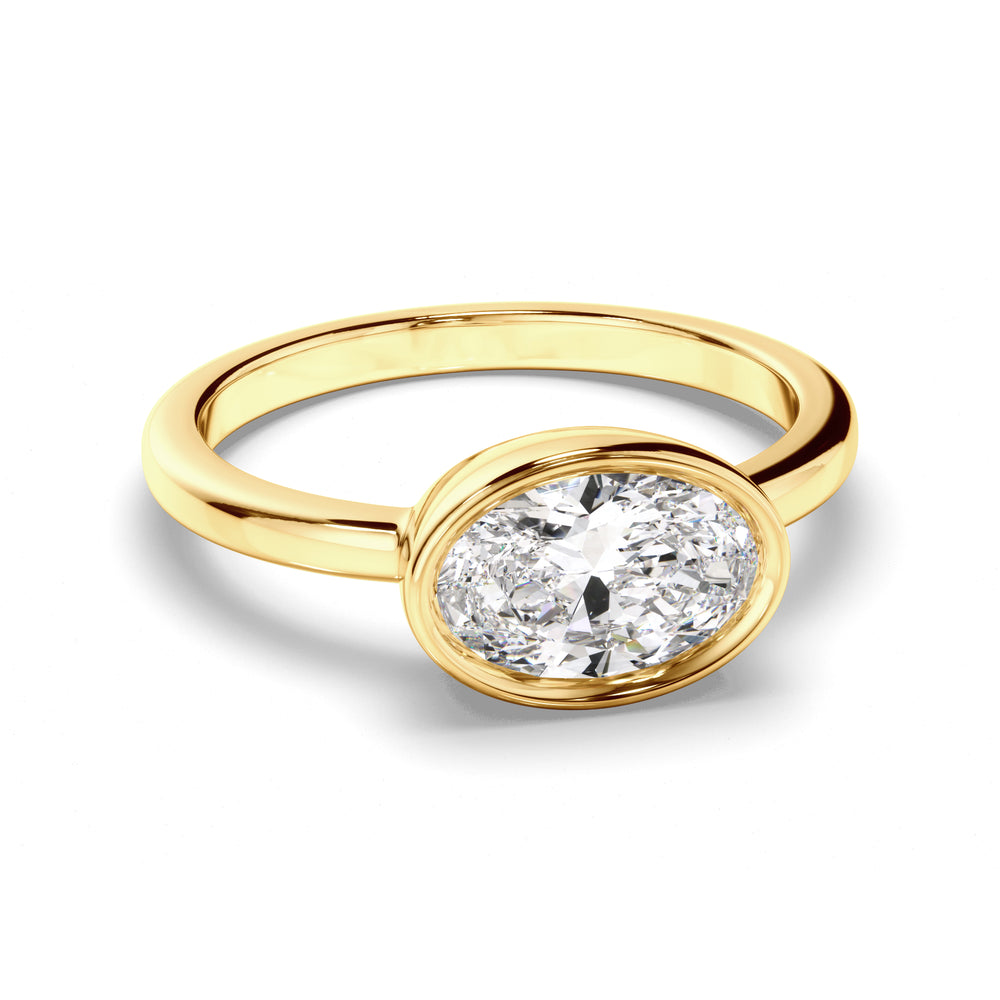 Arabella - Oval Cut Diamond Bezel East West Solitaire Engagement Ring