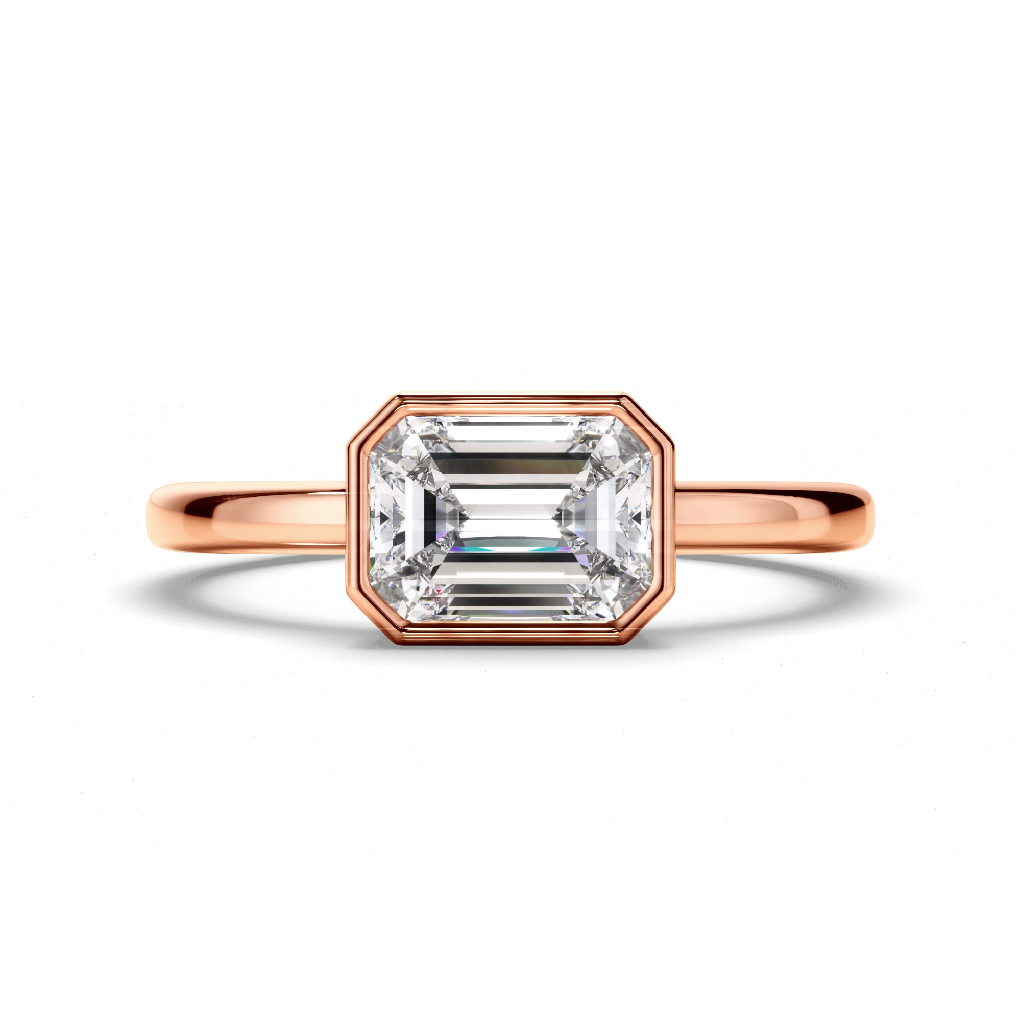 Venus - Emerald Cut Diamond Bezel East West Solitaire Engagement Ring