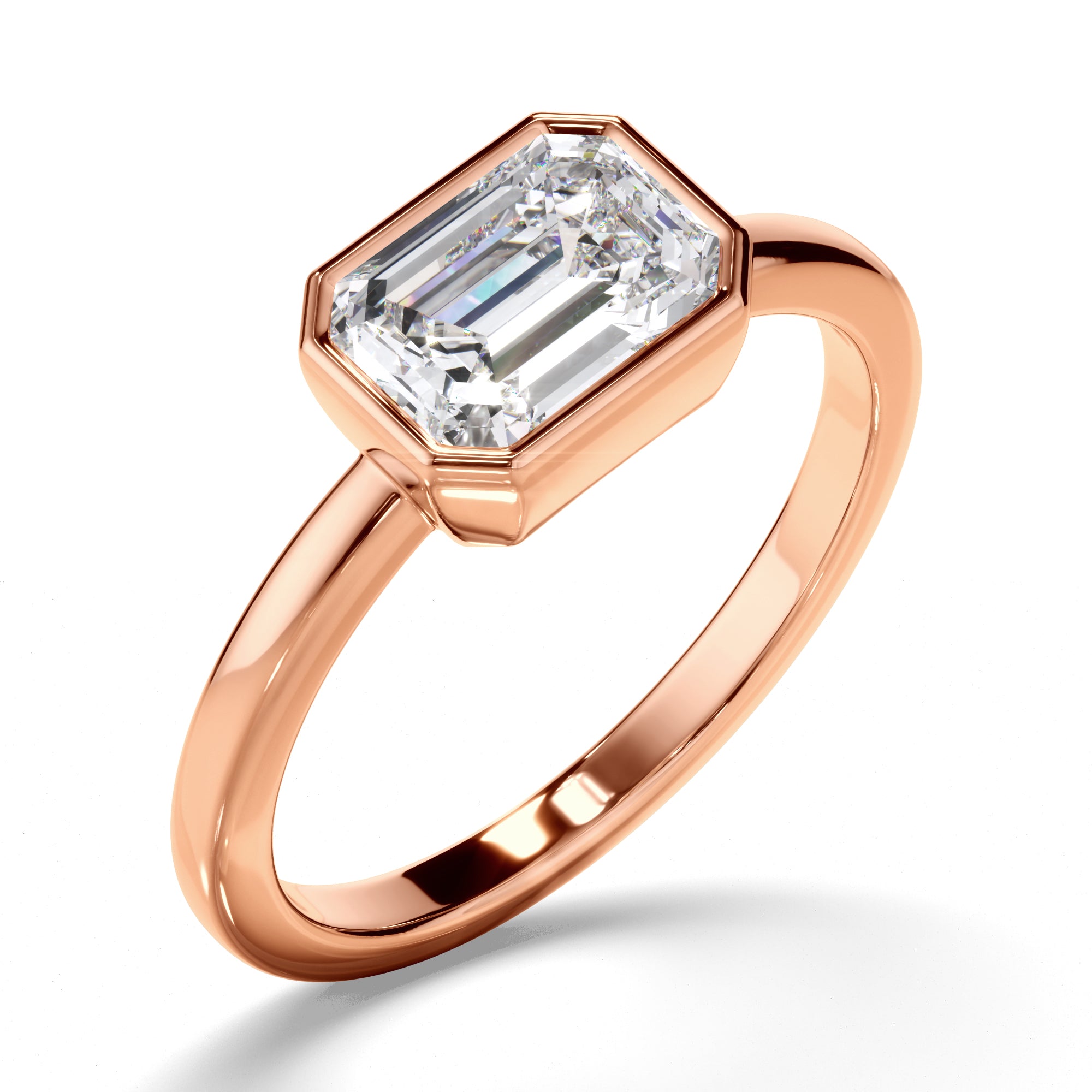 Venus - Emerald Cut Diamond Bezel East West Solitaire Engagement Ring