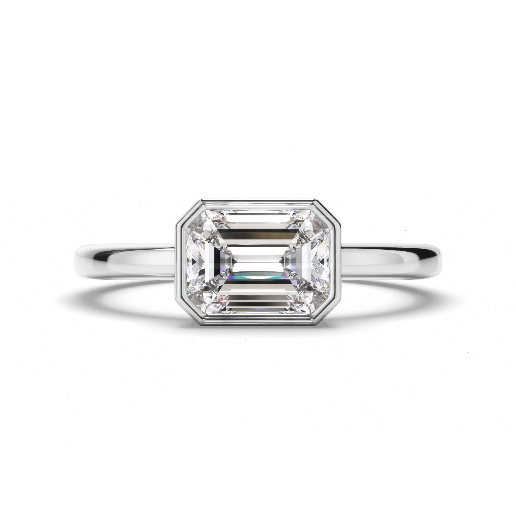 Venus - Emerald Cut Diamond Bezel East West Solitaire Engagement Ring