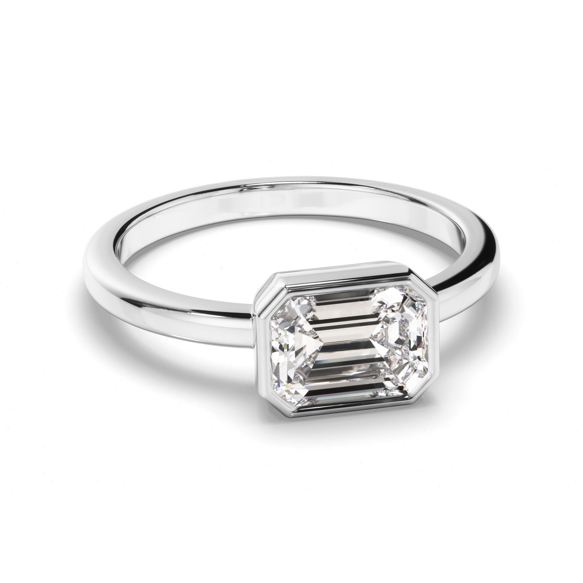 Venus - Emerald Cut Diamond Bezel East West Solitaire Engagement Ring